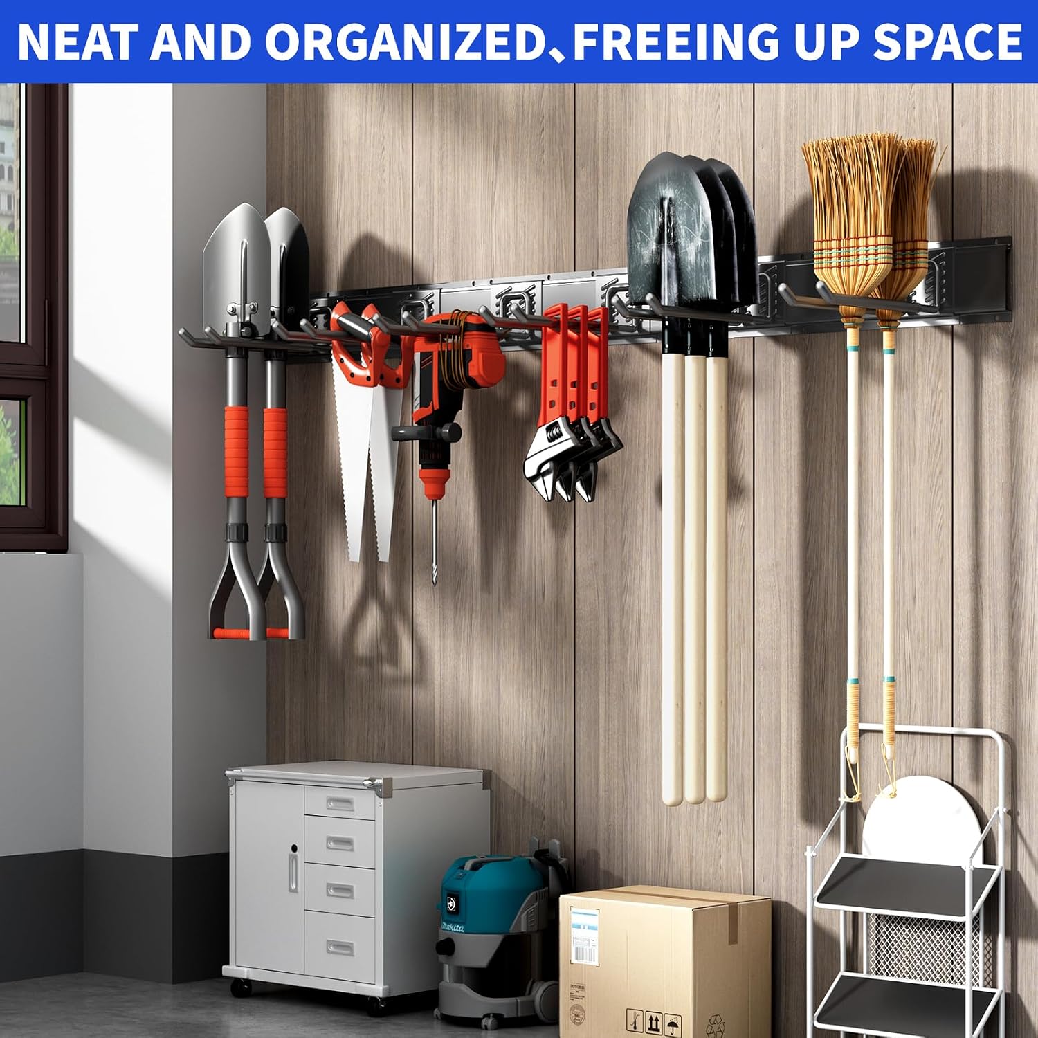 Detalle 2 de CRXCRC CRXCRC-001 48-Inch Wall-Mounted Tool Organizer with 6 Adjustable Hooks