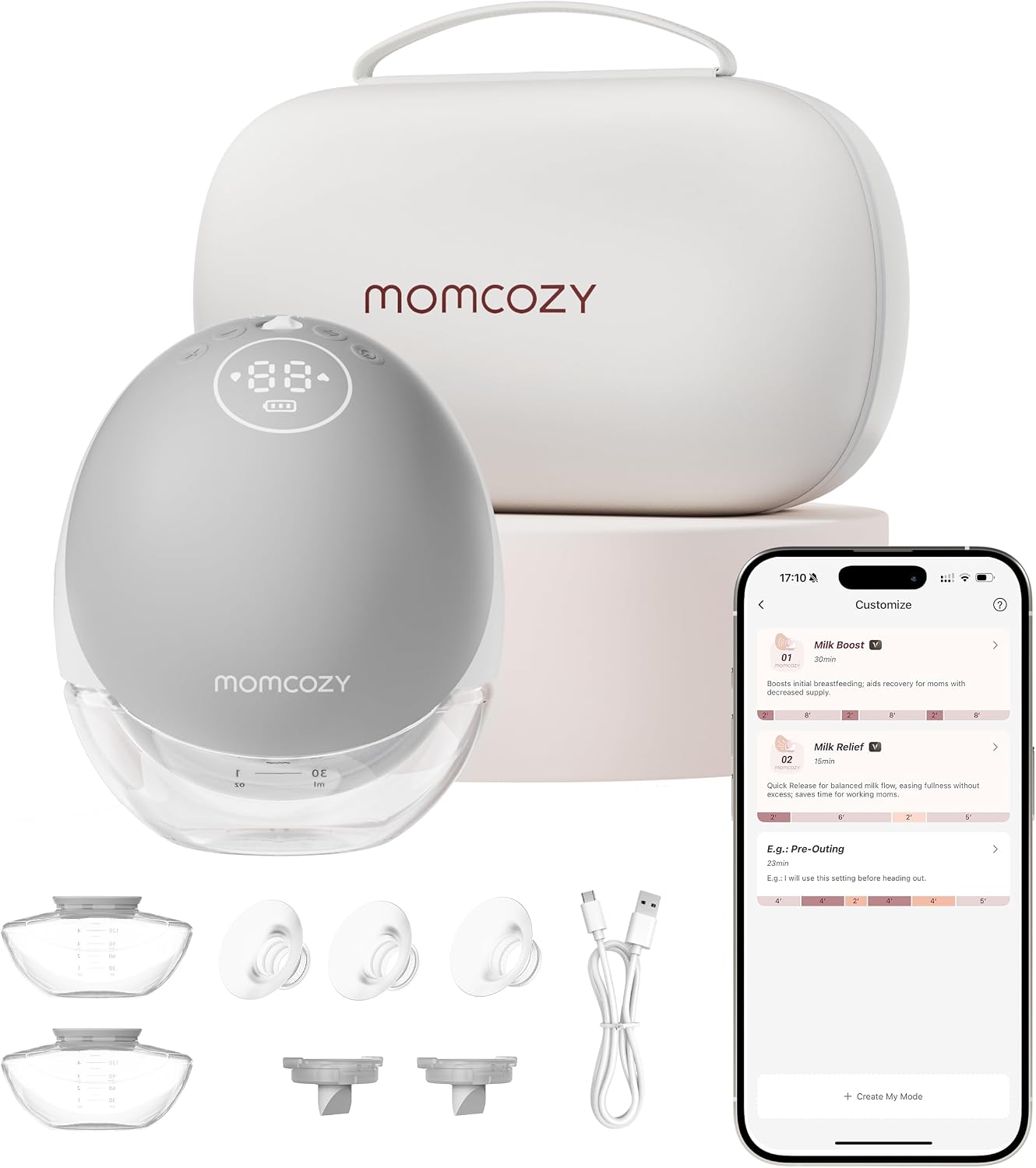 Detalle de Momcozy Mobile Flow M9 Upgrade: freihändige elektrische Milchpumpe mit App-Steuerung & 15 Saugstufen