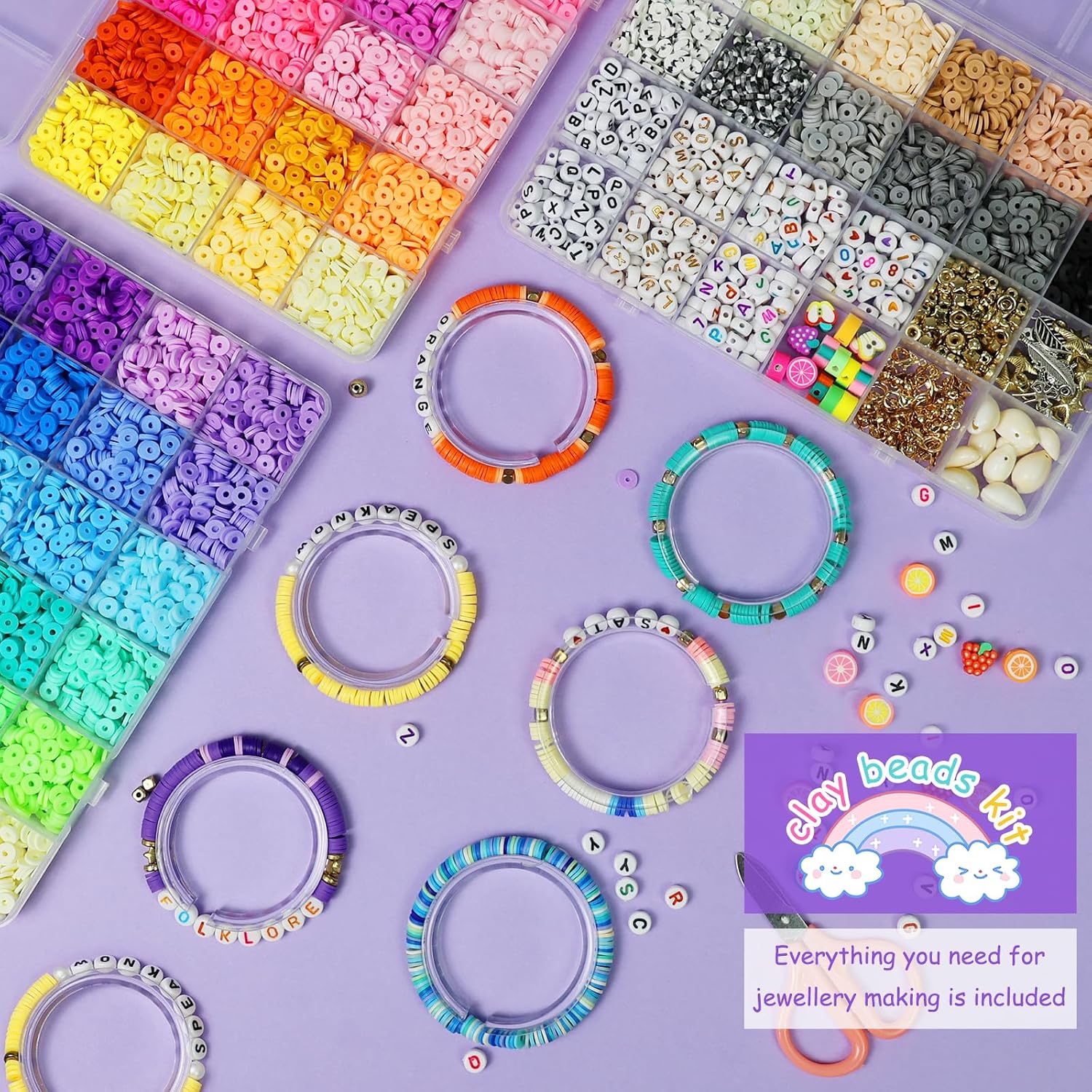 Thumbnail 3 de Fournine 10000 Pcs Clay Beads Bracelet Making Kit – 3 Boxes, 60 Colours, with Letter Beads and Charms