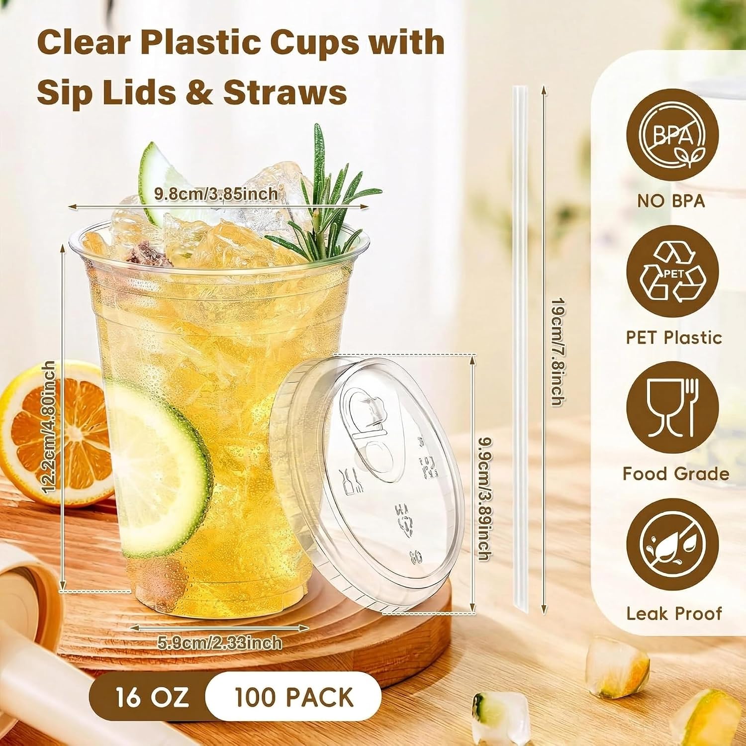 Detalle de DI QIU REN DQR-CA-51-100pcs16oz clear straw cup, 100 Clear Plastic Cups