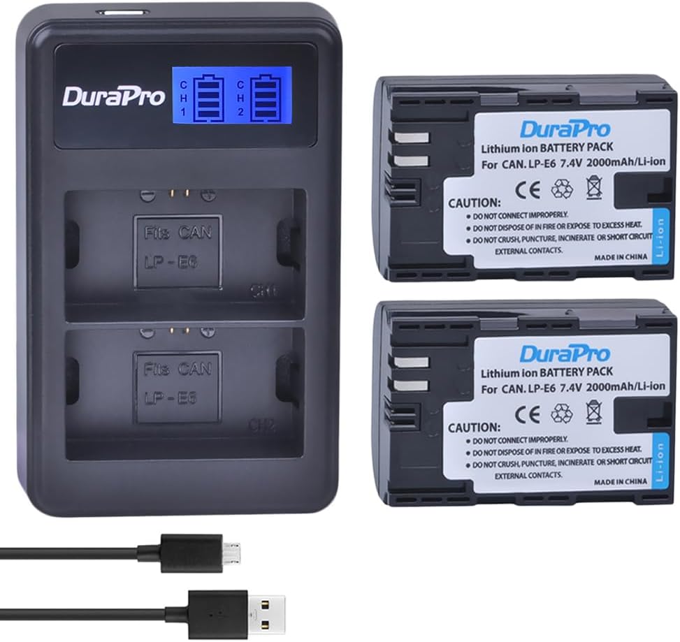 Detalle de DuraPro 2Packs 1860mAh DMW-BLF19 Battery + LCD Dual USB Charger for Panasonic Lumix DMC-GH/G9 Series