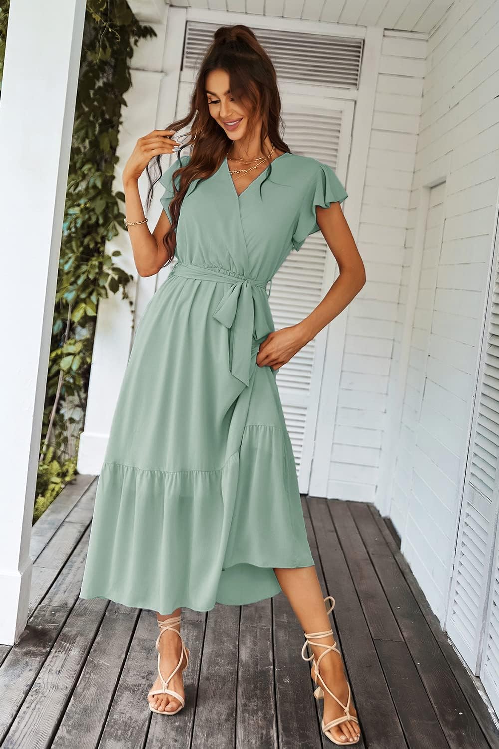 Thumbnail 6 de PRETTYGARDEN SF_MAS100_P_S Floral Boho Maxi Dress, Chiffon, Wrap V-Neck
