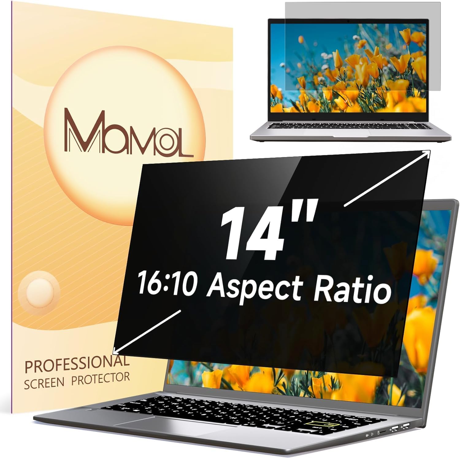 Mamol Sichtschutz 14 Zoll – Blendschutzfolie mit Dualseite (Matte/Glänzende) für 16:10 Laptops