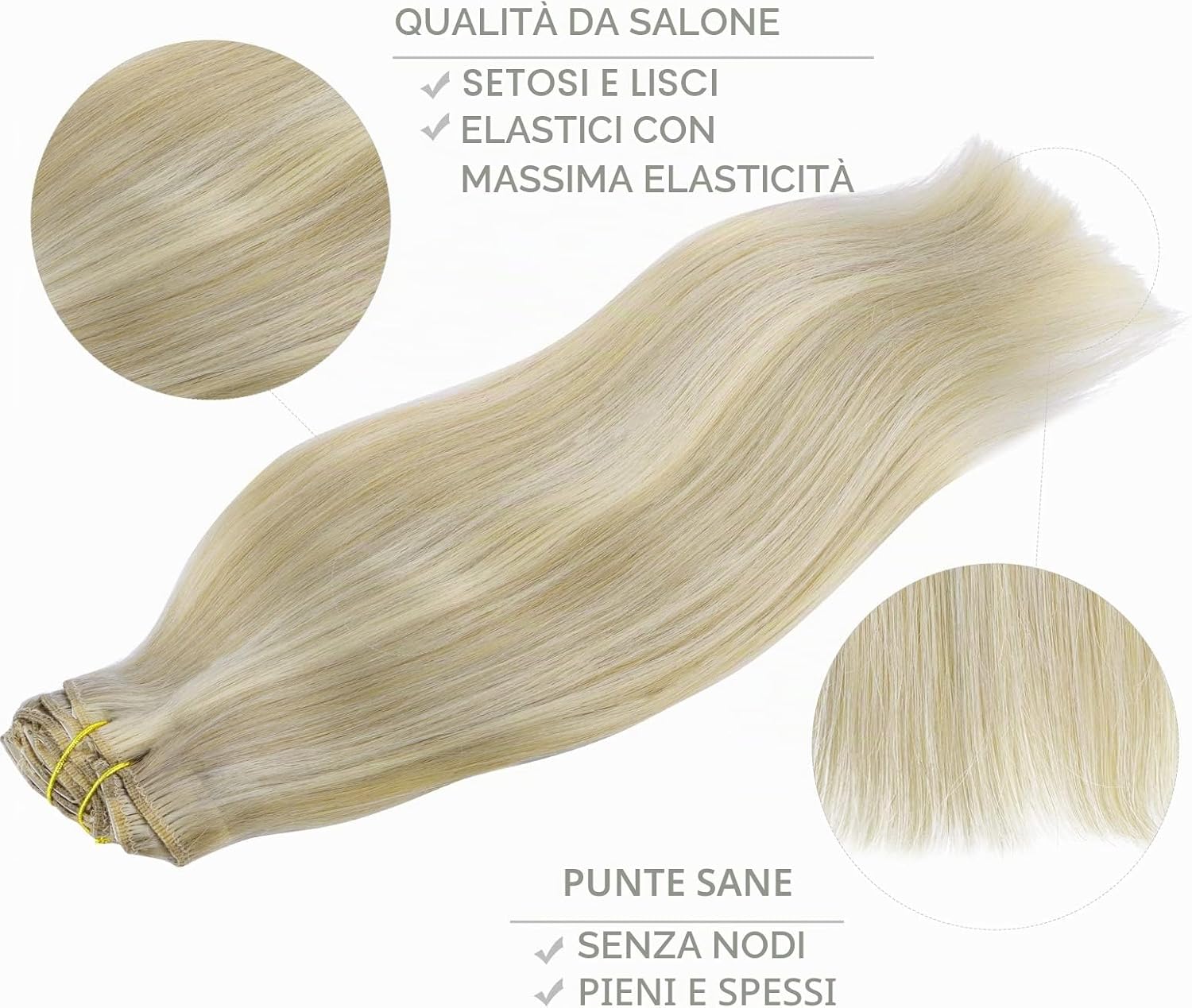 Detalle 2 de WENNALIFE Extension Capelli Veri Clip – 7 pezzi, 35 cm, 120 g, color cenere biondo platino