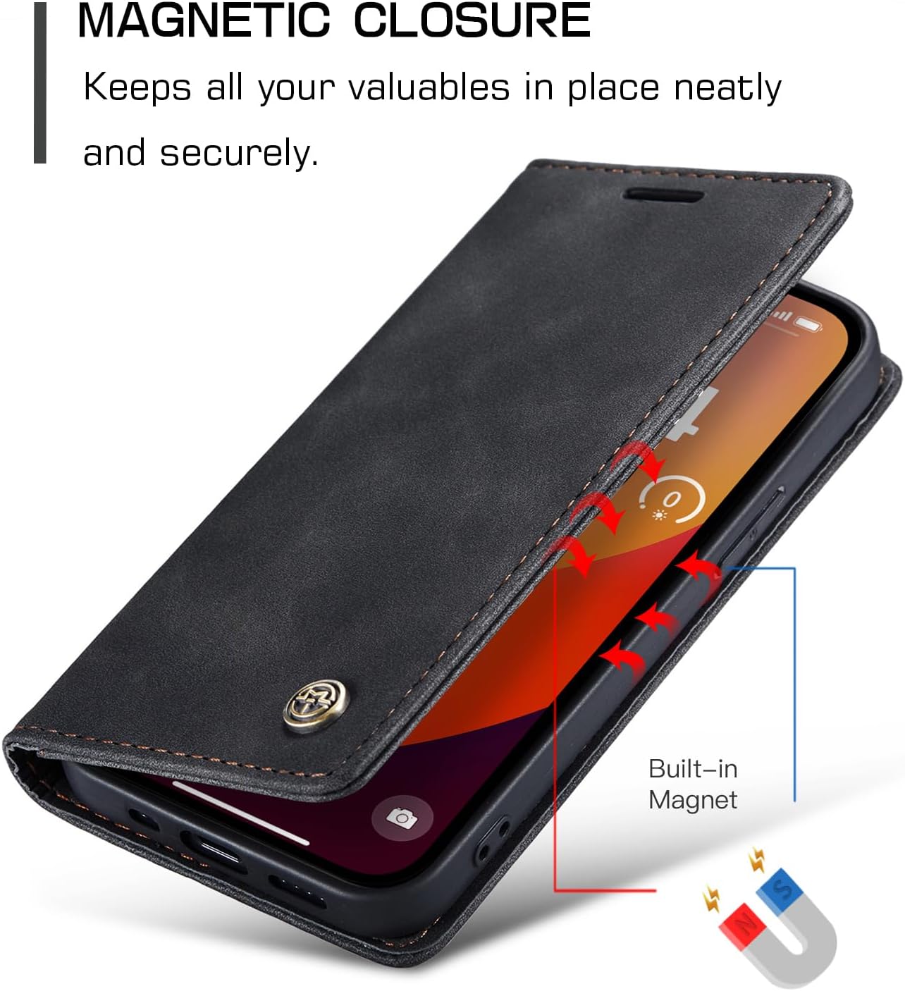 Thumbnail 2 de owlhold Handyhülle für iPhone 15 Pro – Premium Lederhülle mit Vintage-Nubukleder, Kartenfach, Standfunktion und Schutzhülle in Schwarz
