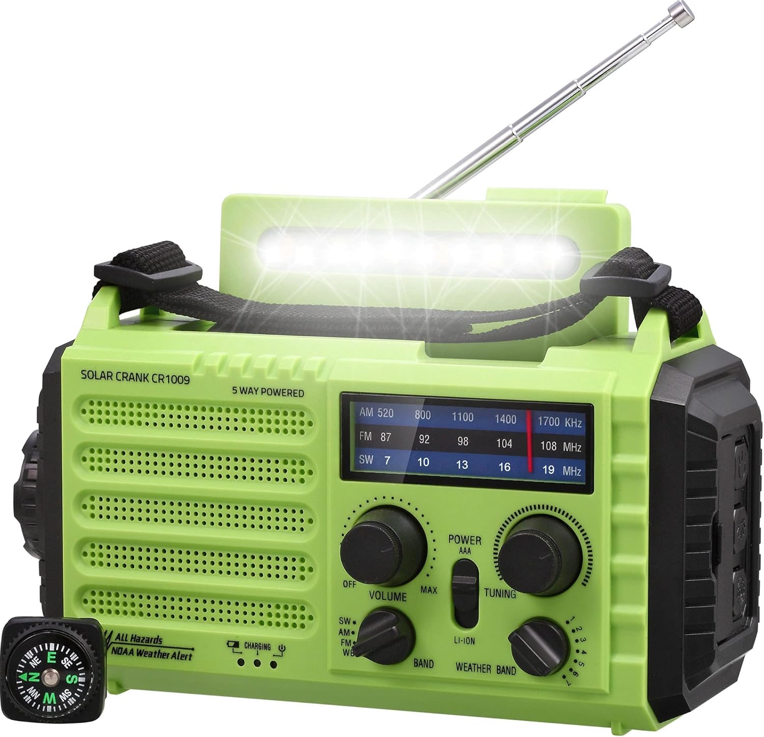 Radio d’urgence à manivelle et solaire avec AM/FM & météo NOAA, alarme SOS et boussole
