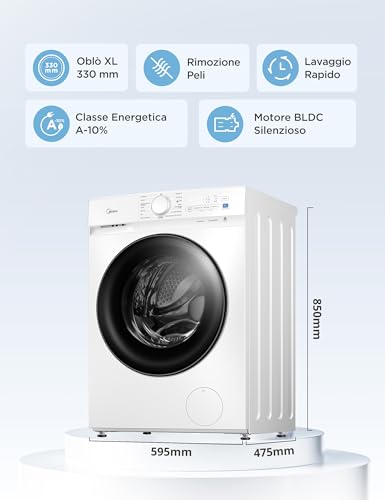 Detalle de Midea Lavatrice 8 kg Classe A-10% con Motore Inverter Silenzioso 1400 Giri – Anti-Peli Animali