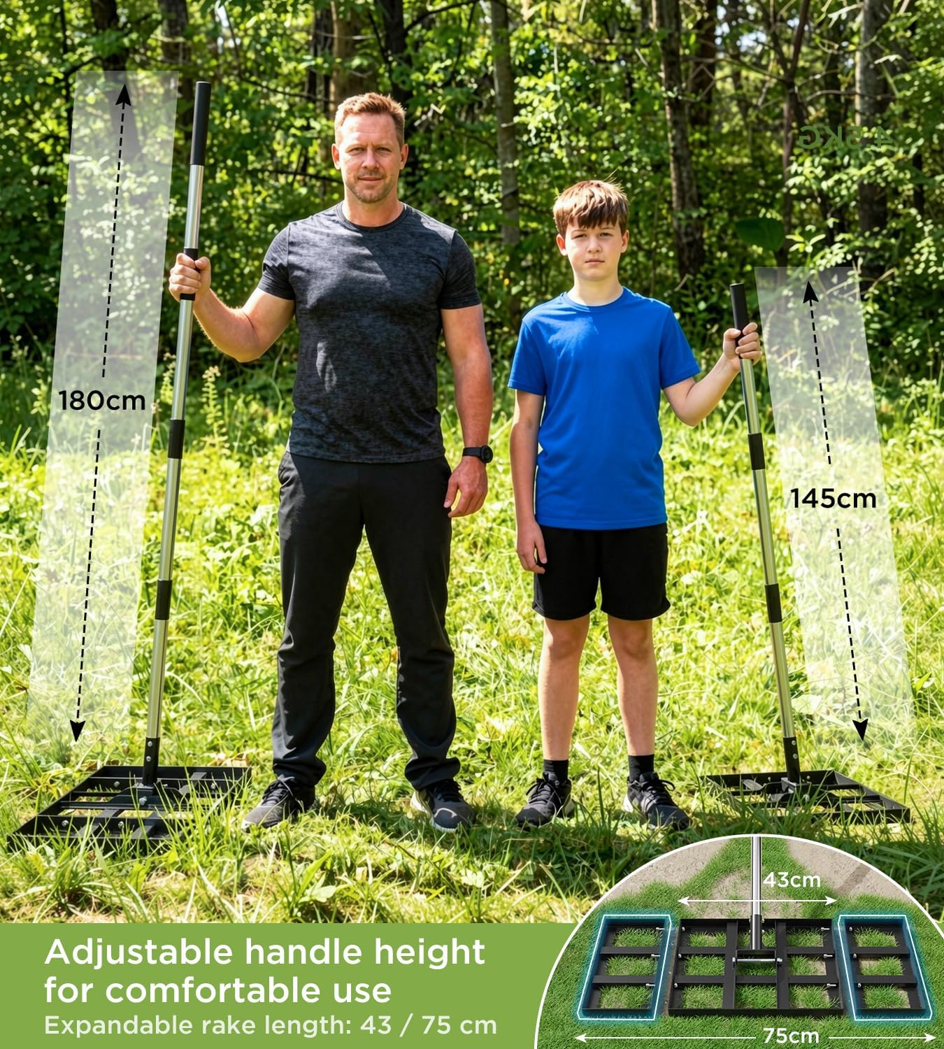 Thumbnail 1 de HFHOME Lawn Levelling Rake with Adjustable 180cm Stainless Steel Handle