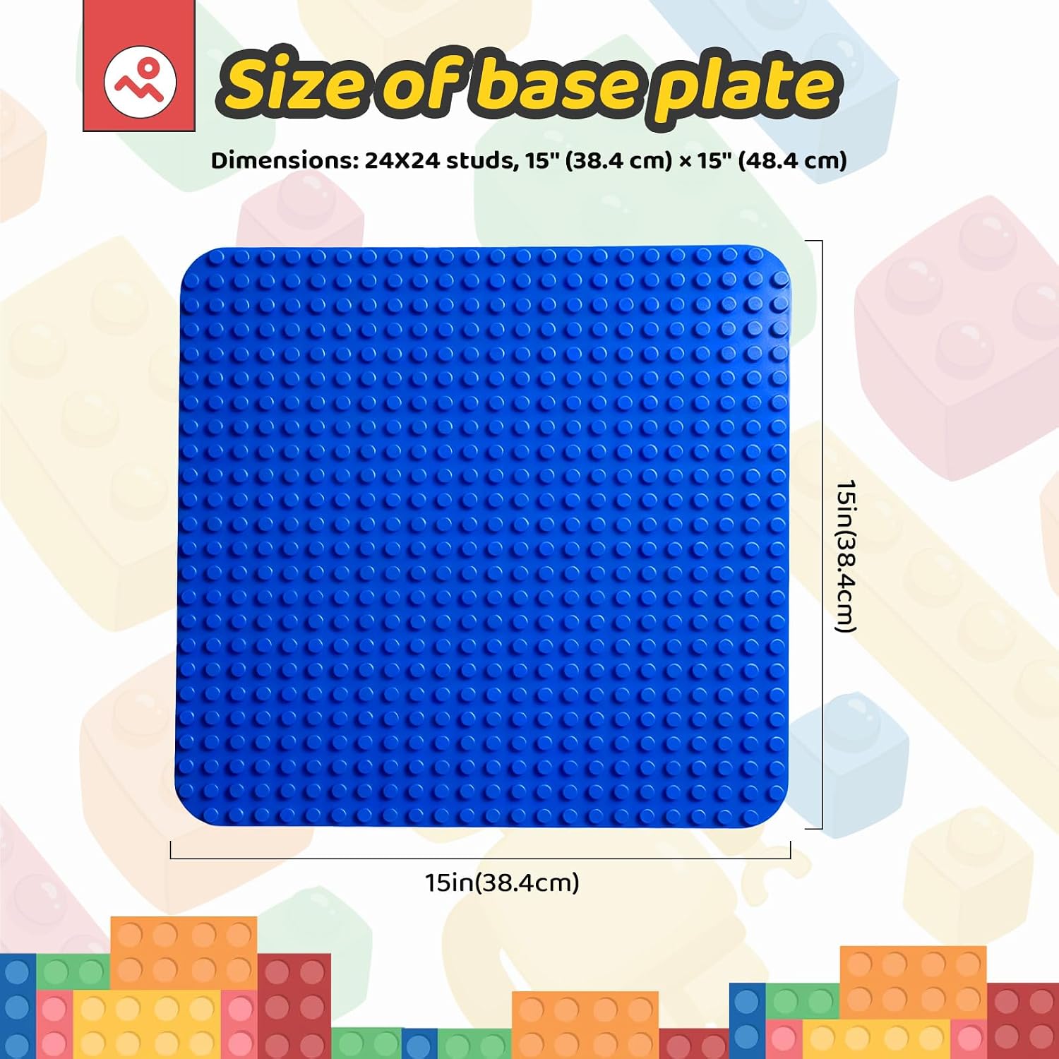 Detalle de HUIZDQ 2 Große Bauplatte 38,4 × 38,4 cm – kompatibel mit Klemmbausteinen, 24 × 24 Noppen, Blau