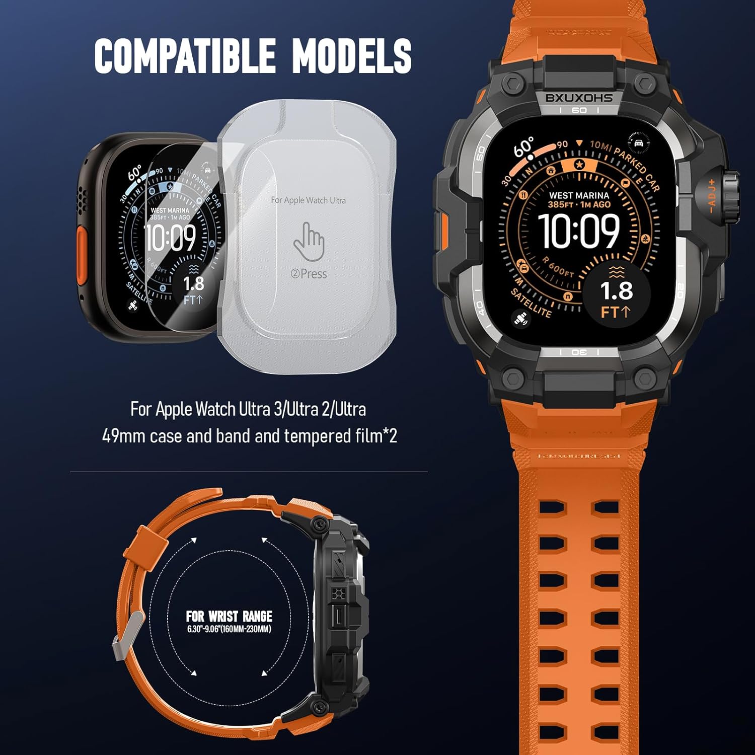 Thumbnail 1 de BXUXOHS Rugged Case and Band for Apple Watch Ultra 3/2/1 49mm – Military-Grade TPU Armor with Tactical Band + 2 Screen Protectors