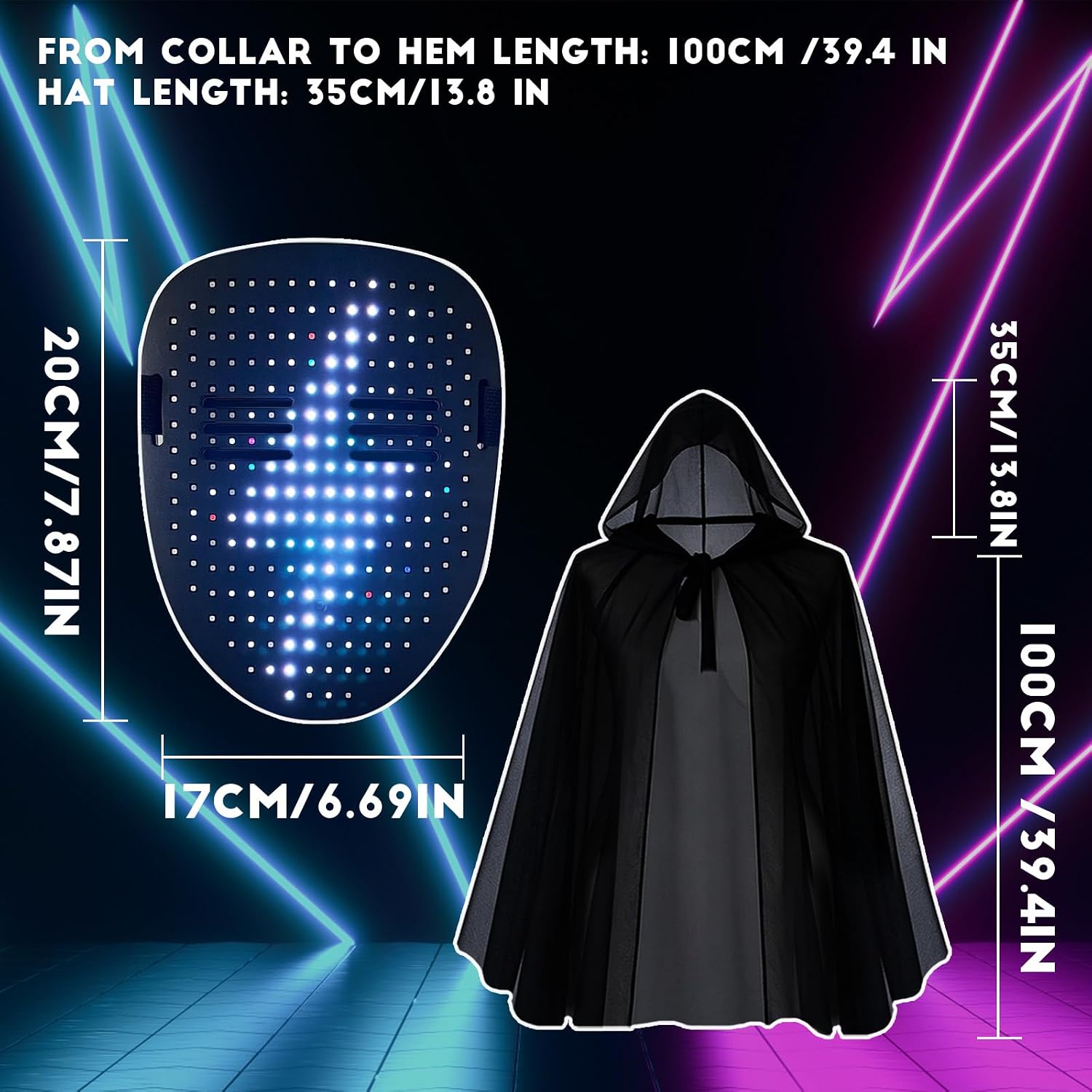 Detalle de MOYACA LED Mask and Hooded Black Cloak Set with 50 Patterns
