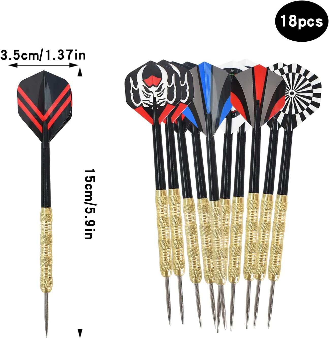 Thumbnail 1 de Mikihat Dartpfeile – 18er Set mit Metallspitze, Aluminium-Schaft und 6 Typen Flights (15,2 cm)