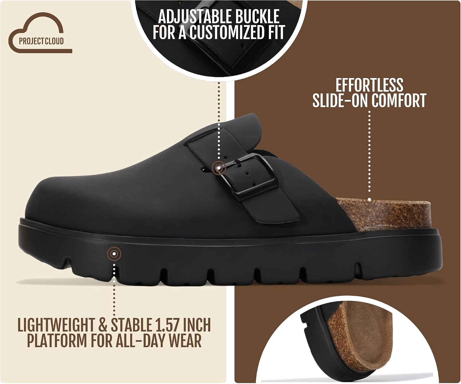 Detalle 1 de Project Cloud BentonChunky Women's Leather Platform Clogs with Cork Footbed