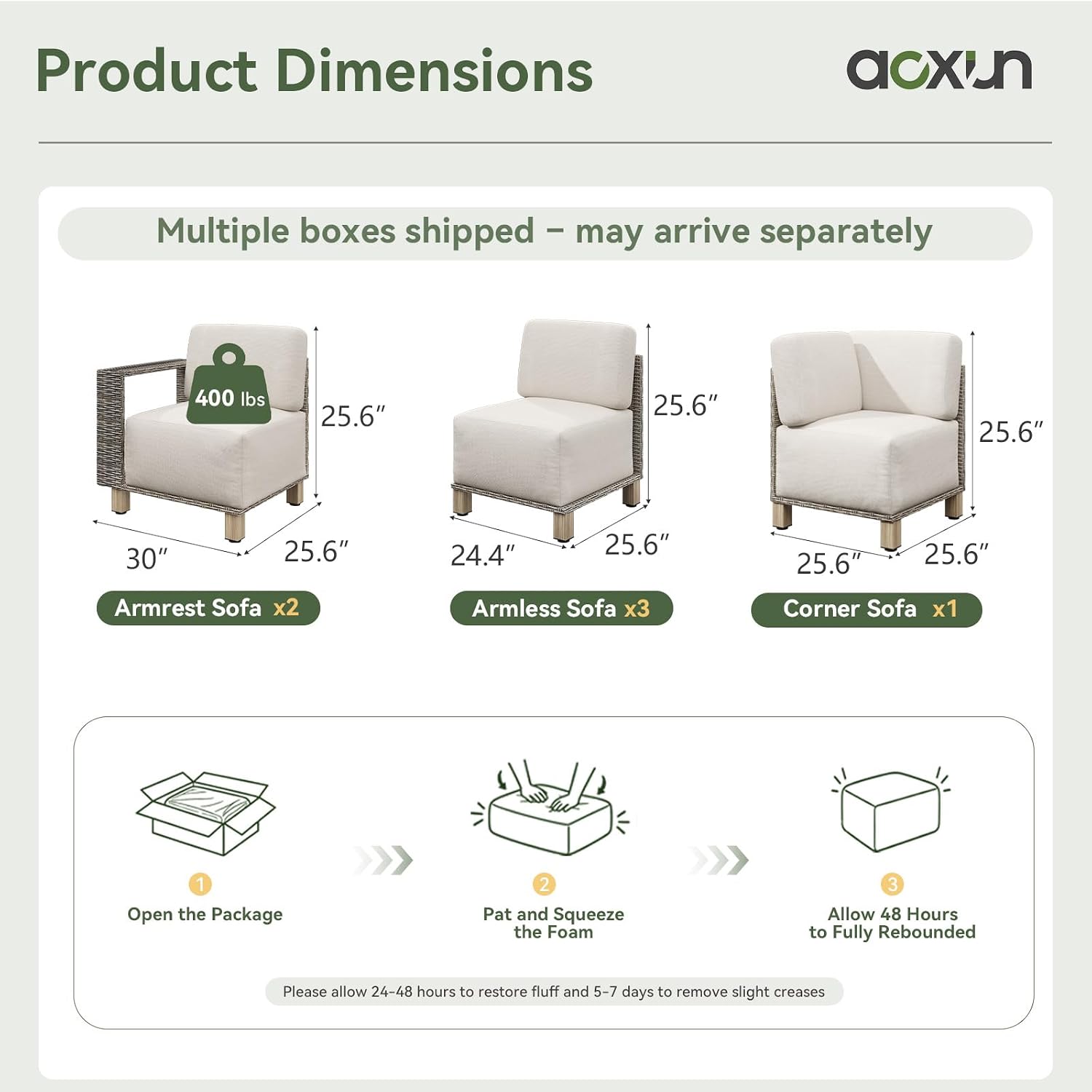 Detalle 2 de Aoxun G12063-06GROF 6-Piece Outdoor Sectional with 10-Inch Cushions