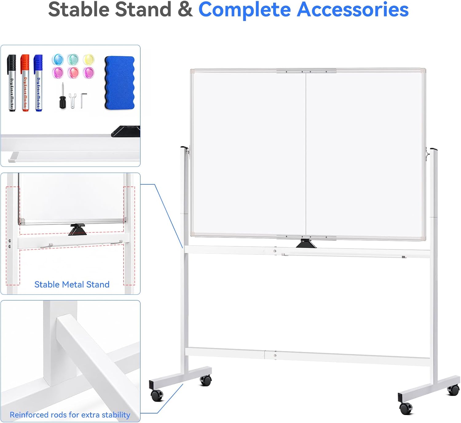 Thumbnail 6 de maxtek 48 x 36 in Rolling Magnetic Whiteboard, Double-Sided and Wheeled