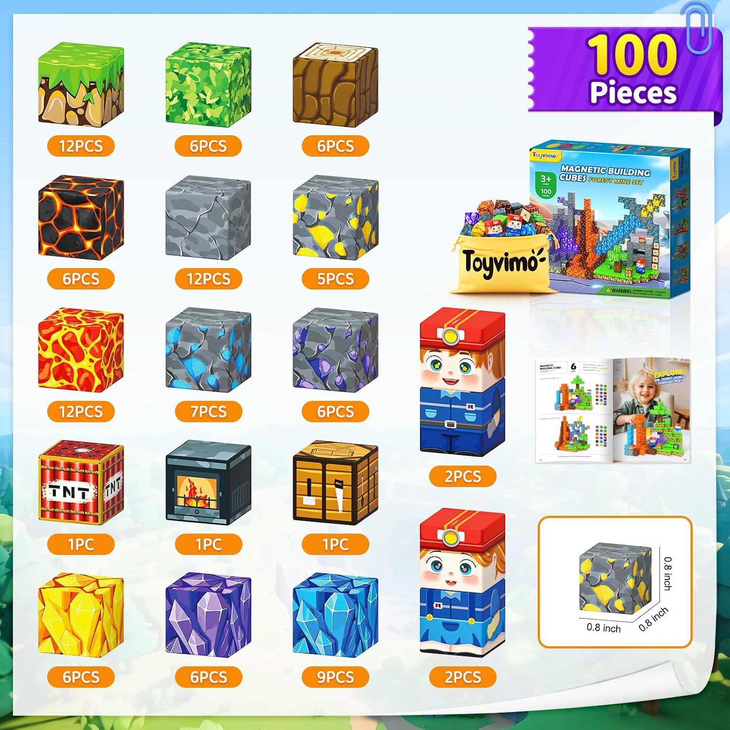 Thumbnail 6 de Toyvimo Magnetic Blocks 100-Piece Magnetic Building Set (Forest & Mine Theme)