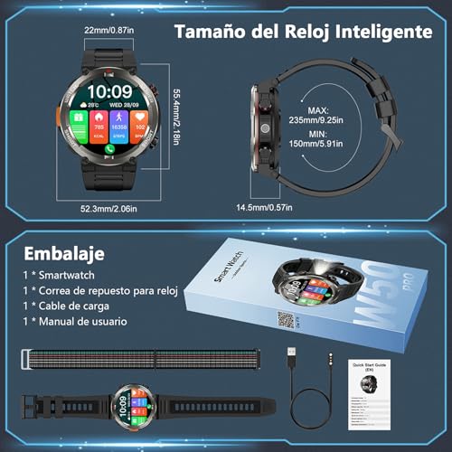 Thumbnail 7 de Baolubao Reloj Inteligente Hombre con Linterna, Brújula y 2 Correas: resistencia militar y baterías de larga duración