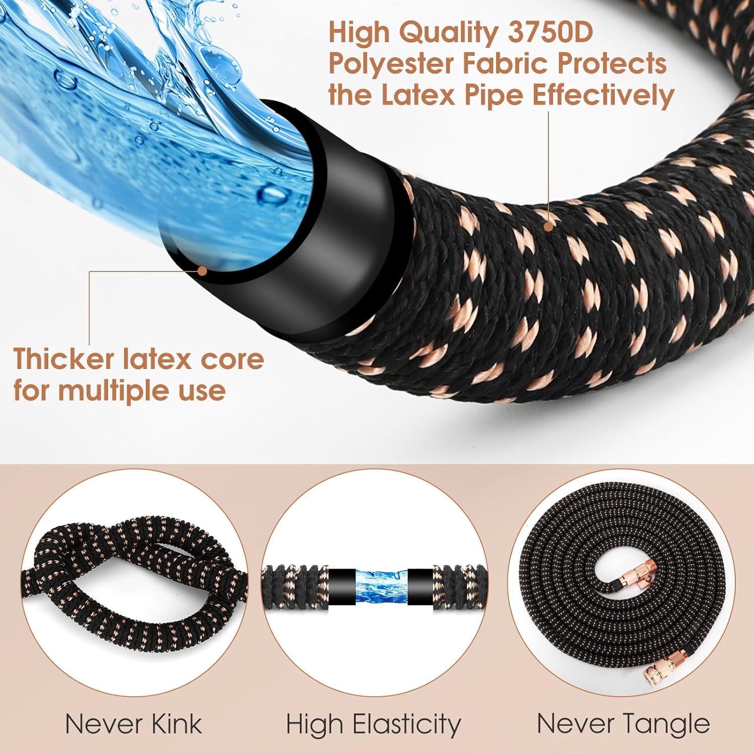 Thumbnail 1 de Expandable Garden Hose Pipe – 100ft Flexible Hose with 3/4" & 1/2" Brass Fittings and 10-Pattern Spray Gun