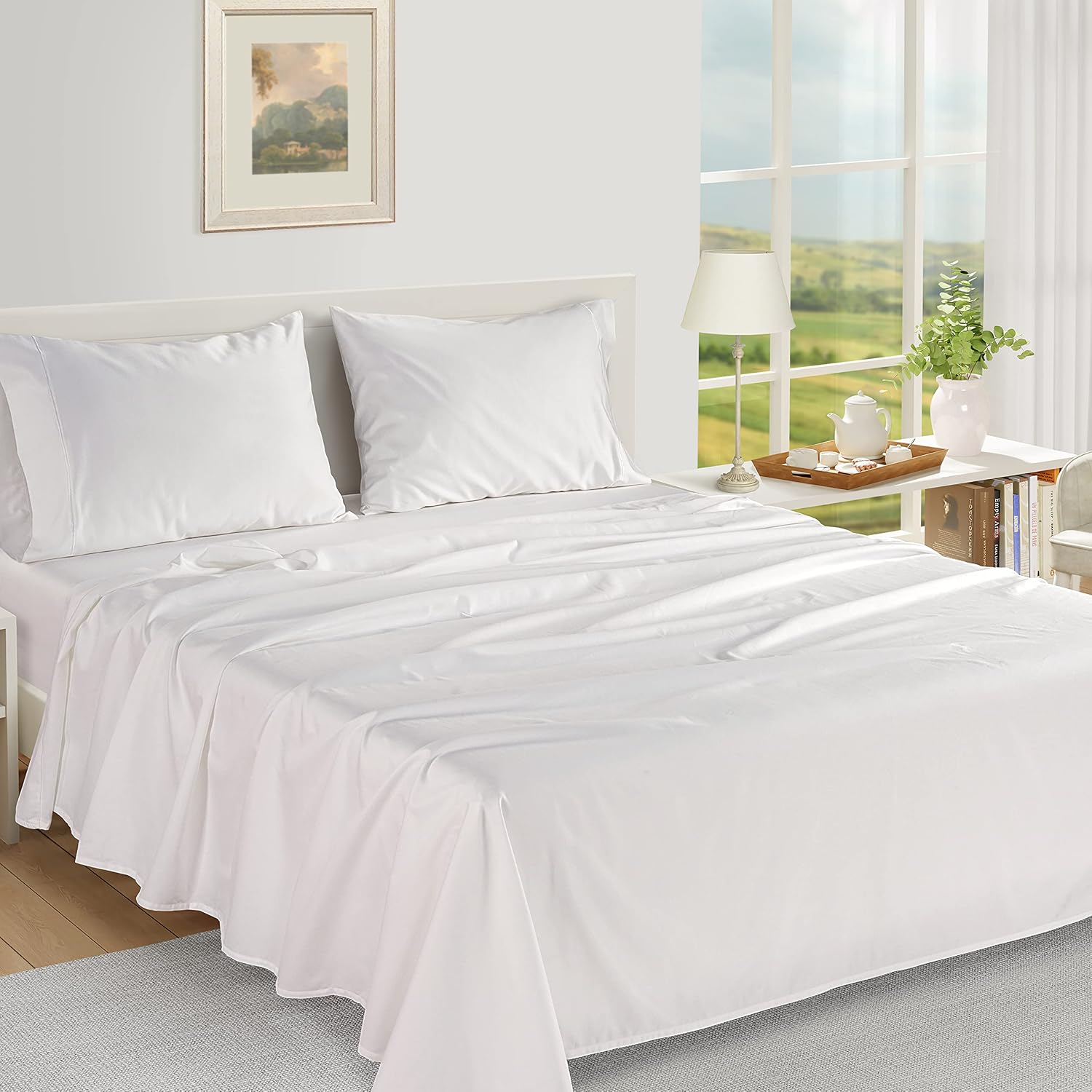Thumbnail 1 de LANE LINEN 100% Egyptian Cotton Sheets, Queen 4-Piece Set, White, 1000 Thread Count