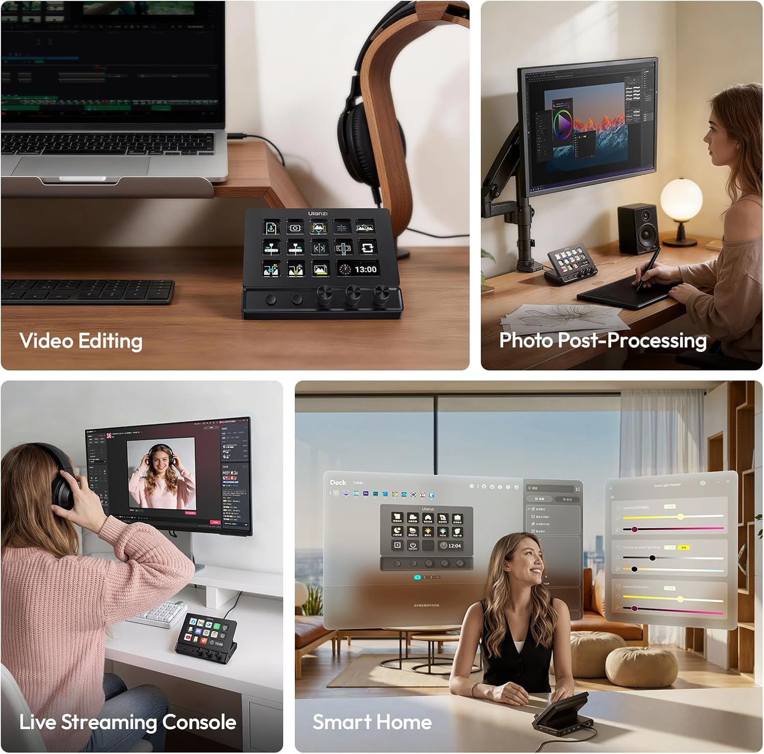 Detalle 2 de ULANZI D200X Flow Controller with 3 Knobs and 14 LCD Keys: 8-in-1 USB-C Hub for 4K HDMI Streaming, Editing, and Content Creation