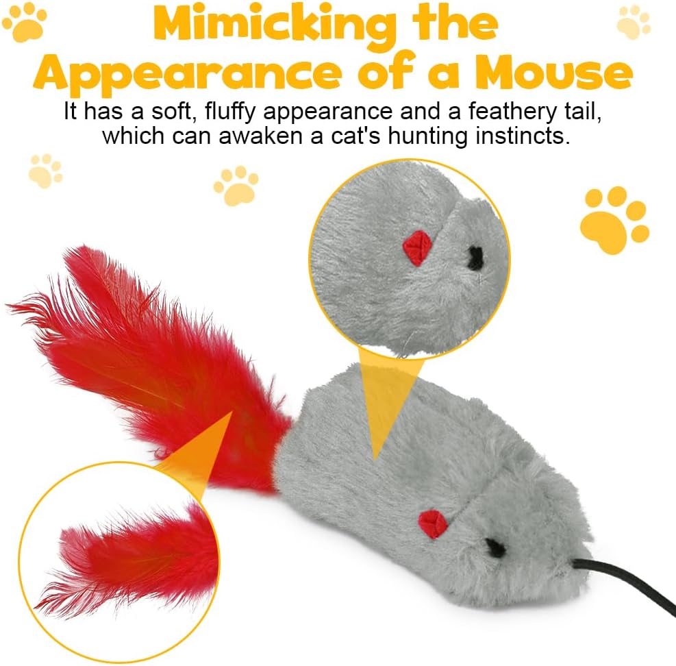 Thumbnail 4 de Adiwo 3 pièces souris jouet suspendue pour chat avec corde élastique et effets sonores (gris)