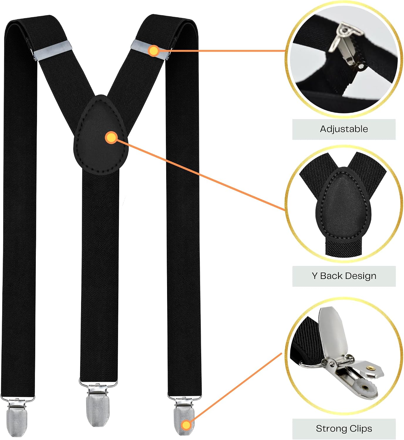 Detalle de trilece Men’s Suspenders, Adjustable 1-Inch Elastic with 3 Clips