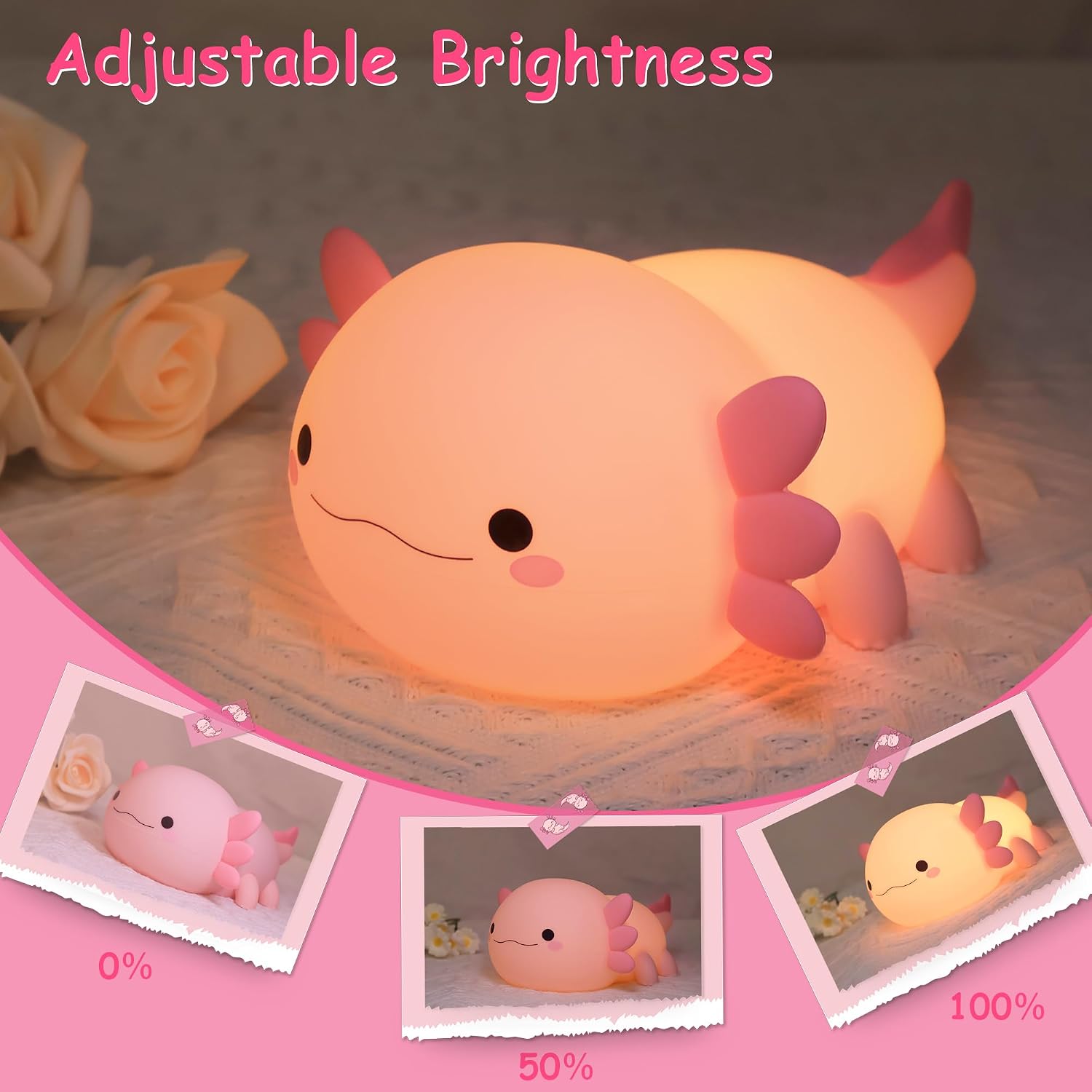 Detalle 2 de Ammonite Axolotl Nachtlicht – dimmbares, wiederaufladbares LED-Silikonlicht mit 20-Minuten-Timer
