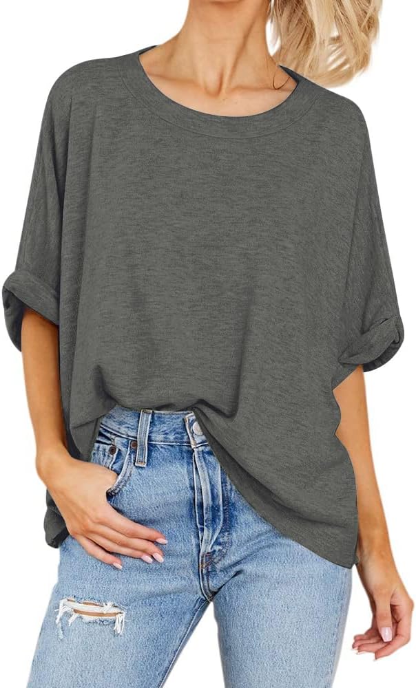 Detalle de isermeo Women's Oversized Tunic-Length T-Shirt, Rolled Sleeves, Crewneck, S–XXL