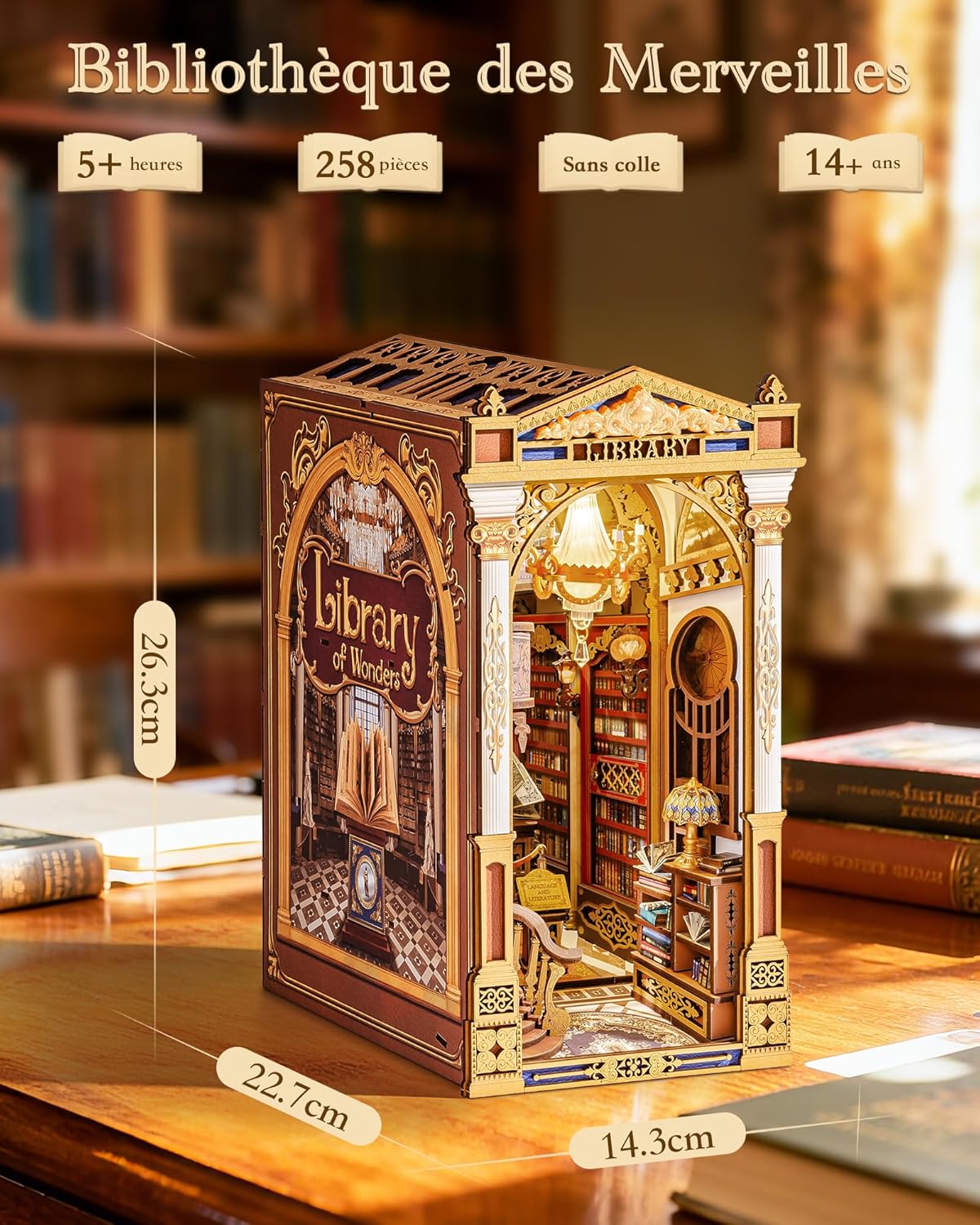 Detalle 2 de Rolife Book Nook Library of Wonders — Puzzle 3D en bois à assembler sans colle