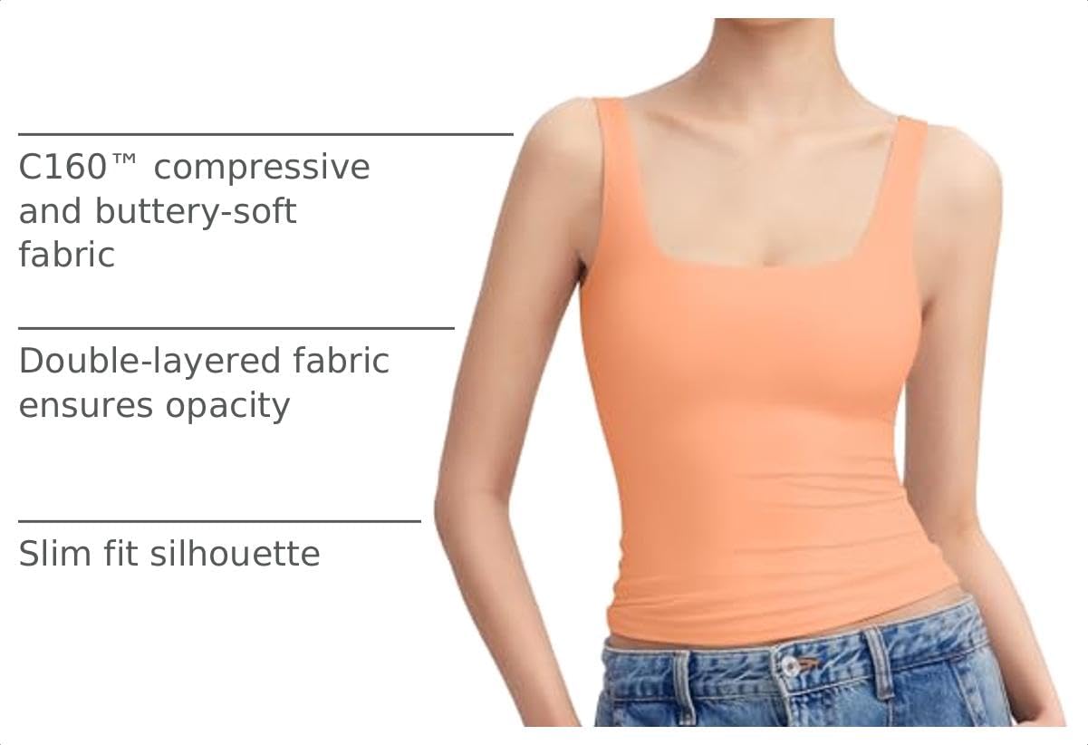 Detalle de PUMIEY Sharp Collection Women's Square-Neck Tank Top, Double-Lined Stretch Fabric