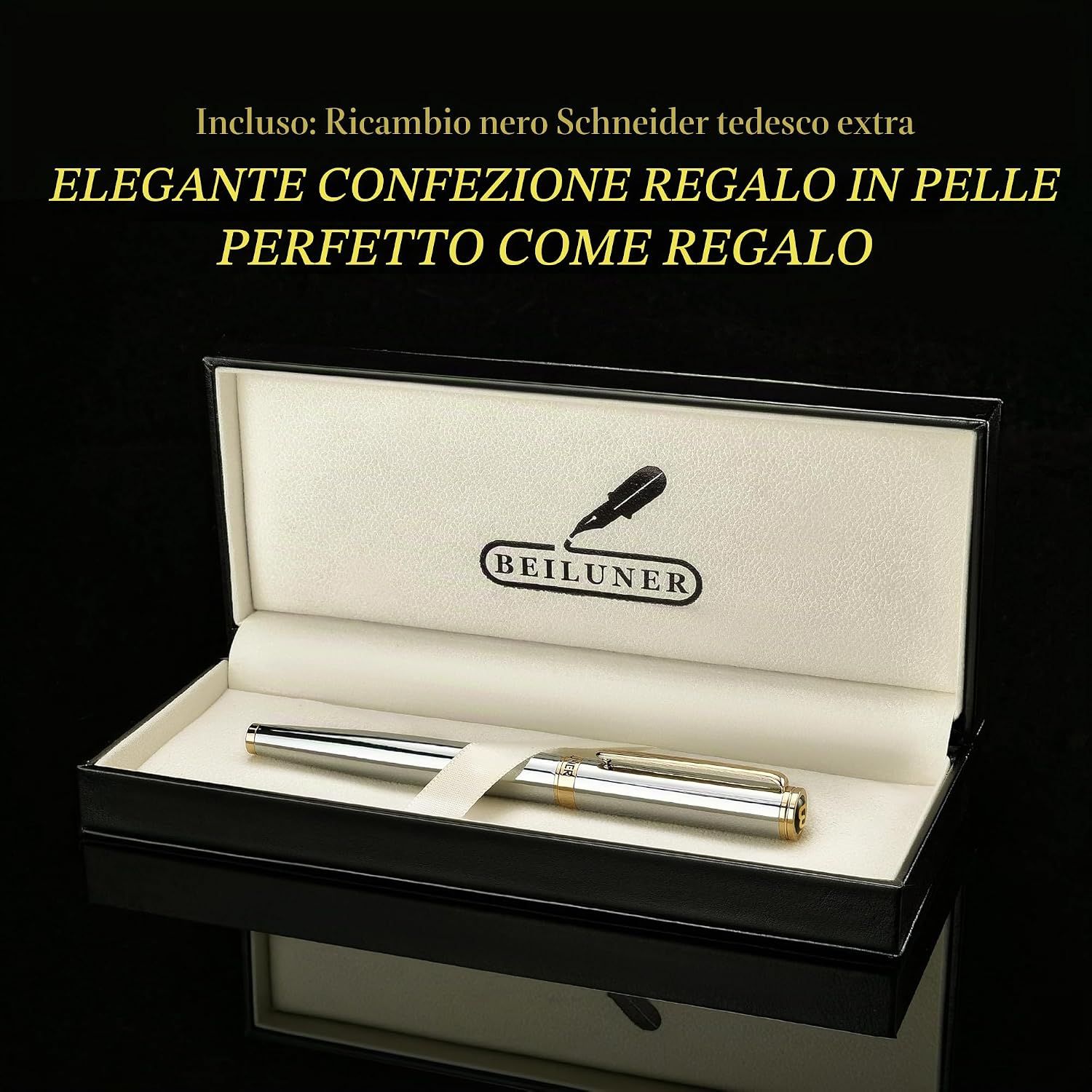 Thumbnail 5 de BEILUNER Penna Rollerball di Lusso con finiture oro 24K (cromo & oro) e ricambio Schneider