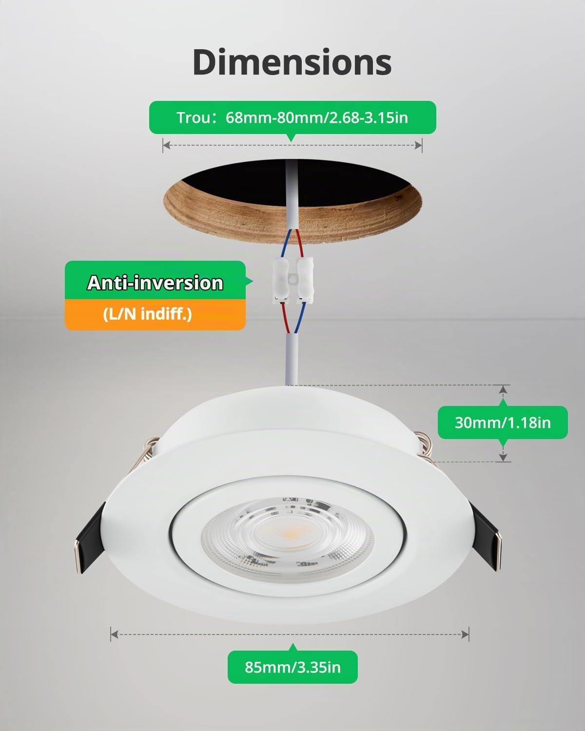 Detalle 2 de Bojim led-inbouwspots 7 W, set van 10, IP44, dimbaar en met 3 wittinten