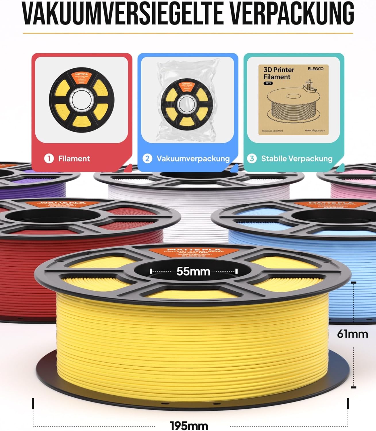 Thumbnail 5 de ELEGOO Matte PLA Filament 1,75 mm Schiefergrau (1 kg) – mattes 3D-Druckmaterial mit gleichmäßigem Durchmesser