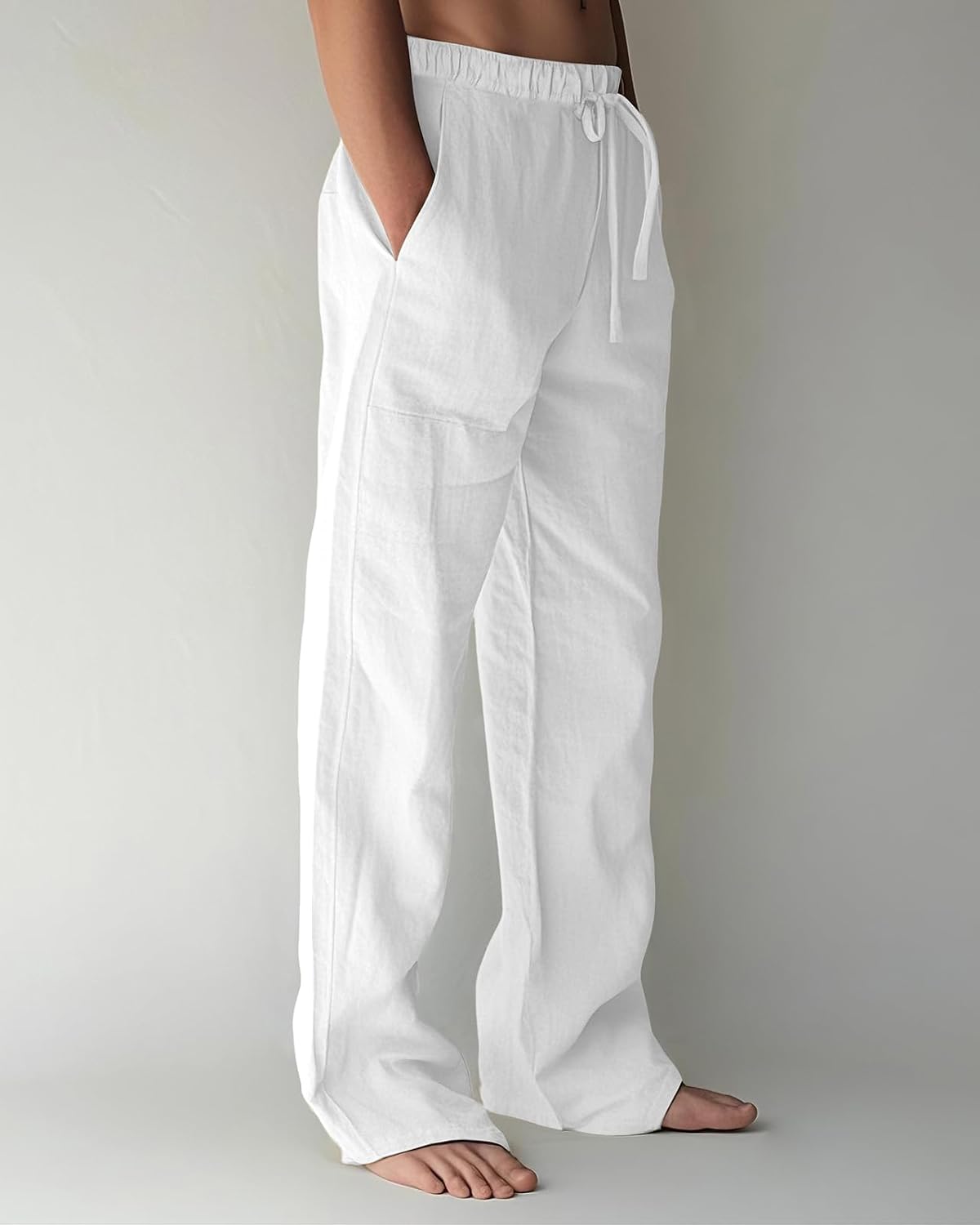 Detalle de BUXKR Men's Lightweight Summer Pants with Elastic Waist and Deep Pockets