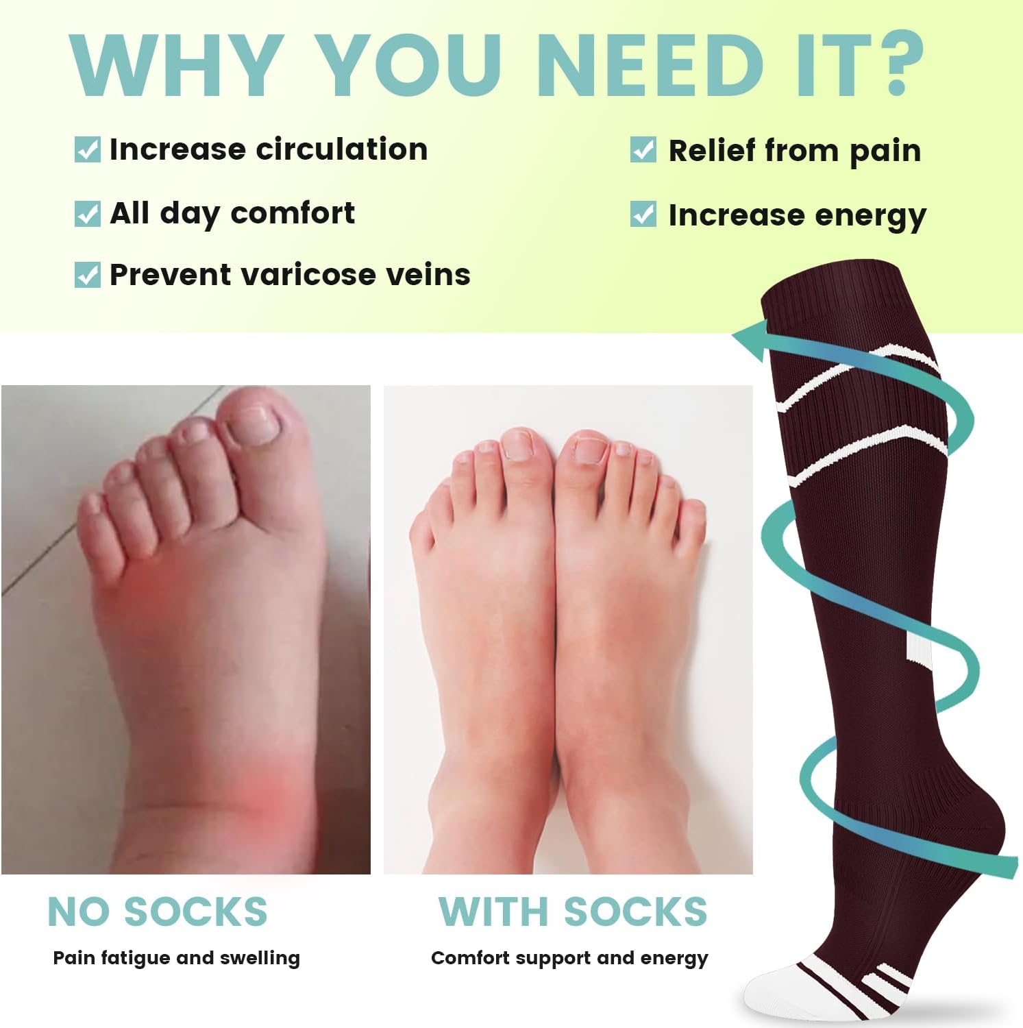 Thumbnail 3 de Iseasoo Copper Compression Socks, 15–20 mmHg, 8 Pairs, Knee-High