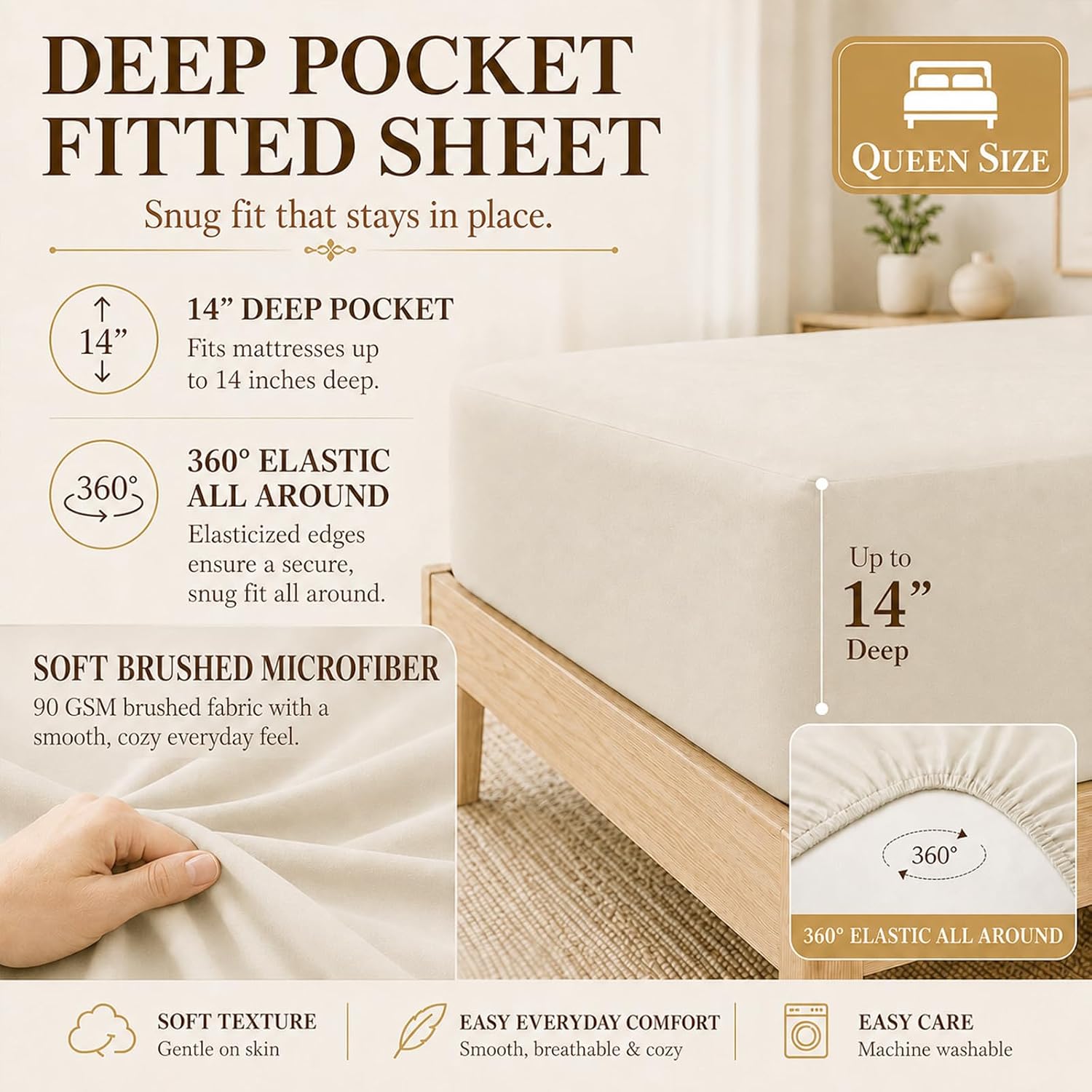Detalle de CozyLux Queen Size 7-Piece Comforter Set (Beige) with Sheets & Down-Alternative Comforter