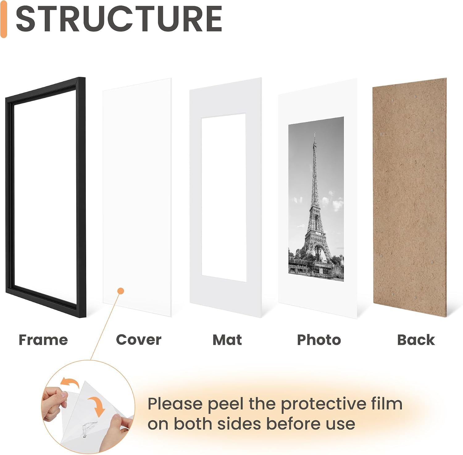 Detalle de upsimples XUP01019 8x12 Picture Frame Set of 5, Black Plastic