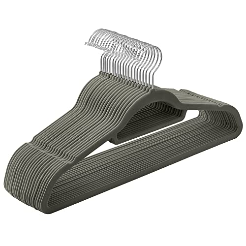Detalle de SONGMICS Percha de Terciopelo, Juego de 20, Antideslizantes con Barra para Corbatas y Gancho Giratorio 360°, 0,6 cm de espesor, 43,5 cm, Gris CRF20V