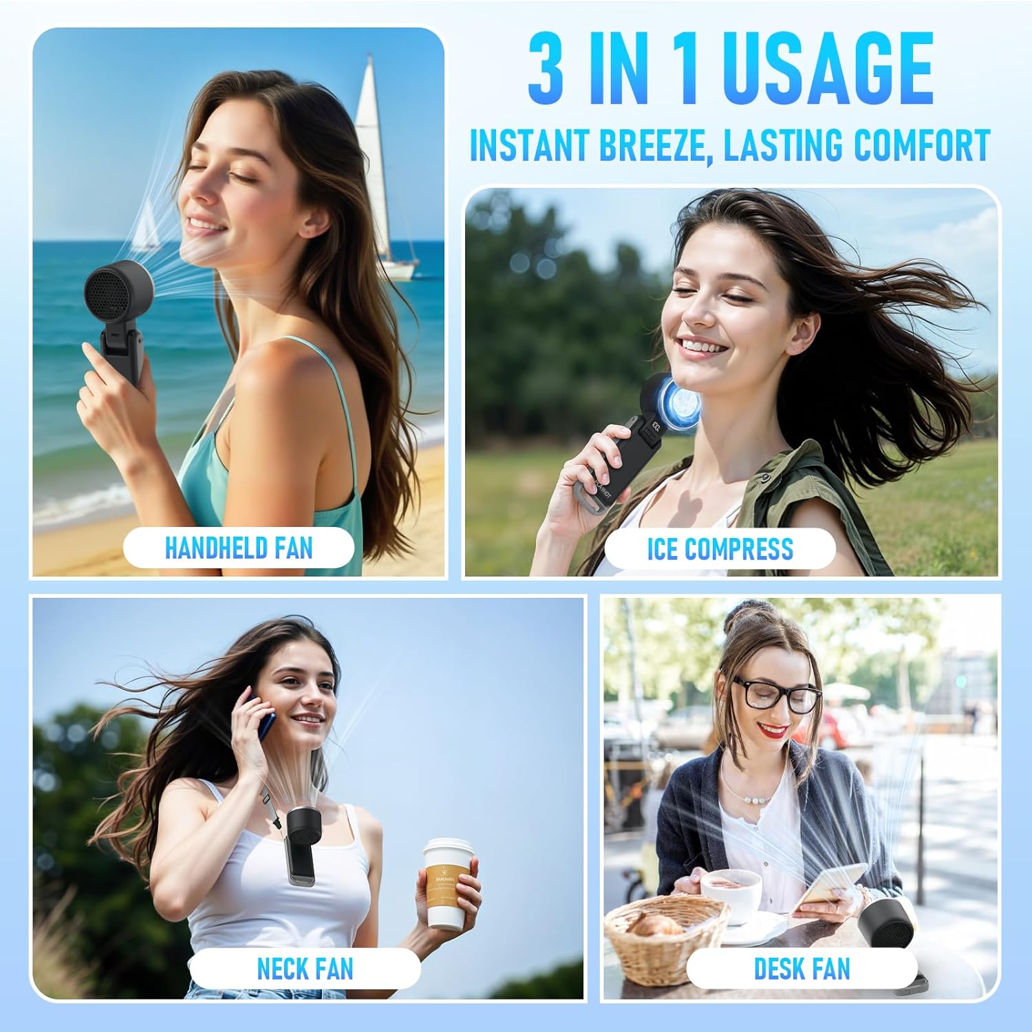 Thumbnail 5 de PlayHot Portable Handheld Turbo Fan with Ice Cooling (Rechargeable, Black) — Up to 12H Cooling, 5 Speeds