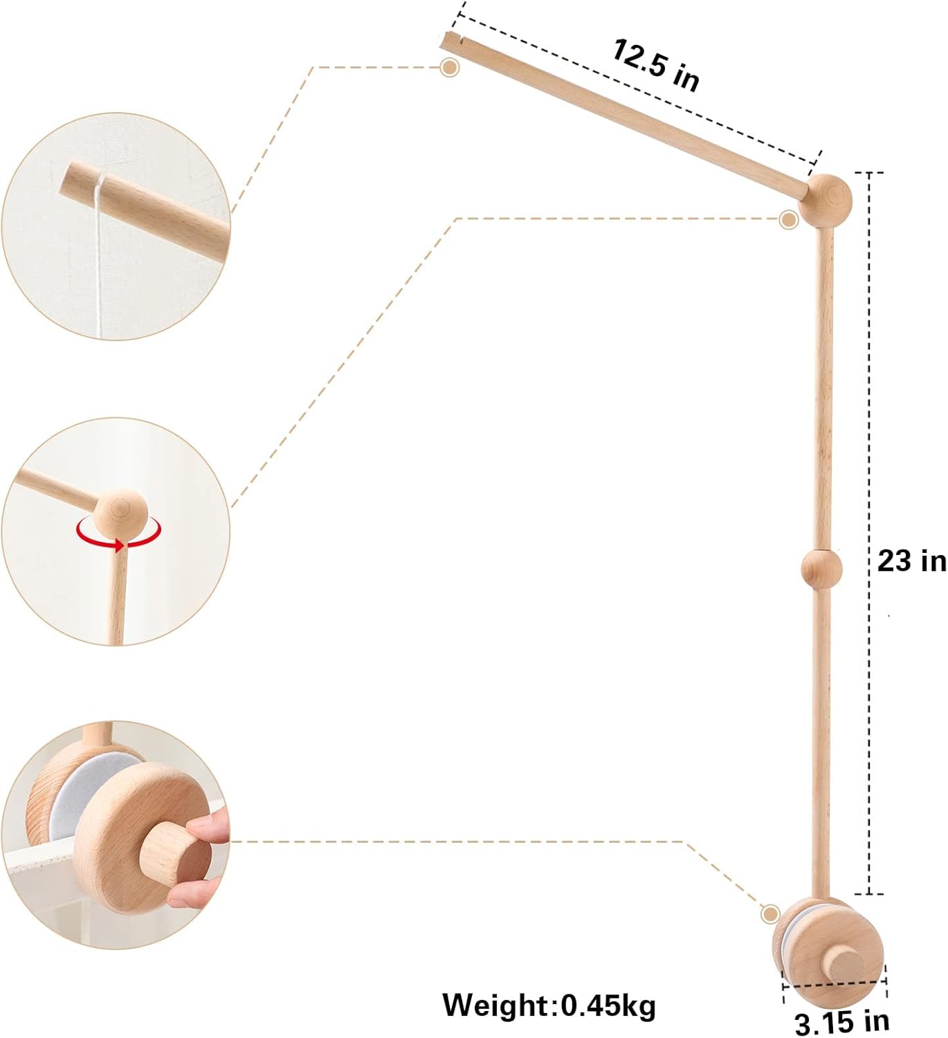 Detalle 2 de Wooden Baby Mobile Crib Holder for Cot 🎈