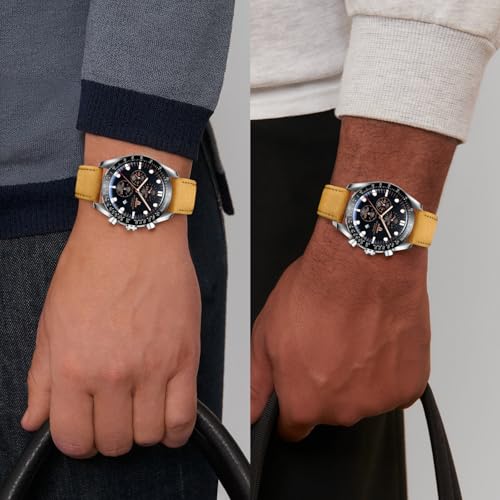 Detalle de LN LENQIN Montre Homme - Montre analogique à quartz, étanche 3ATM, bracelet cuir