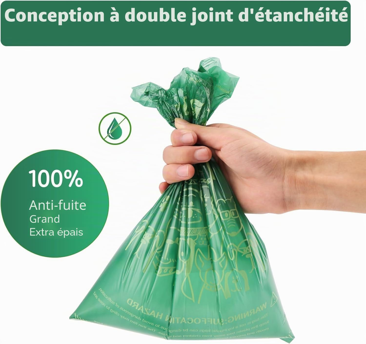 Detalle de OIRLVCE 240 sacs à crottes de chien, 24 rouleaux, vert – sans noyau, extra épais et anti-fuite