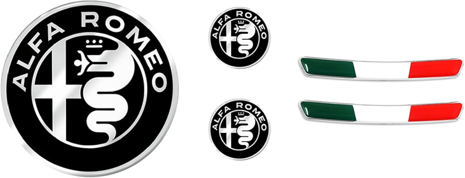 Kit d'autocollants Alfa Romeo 3D – Logos et drapeau Italie pour intérieur Giulia/Stelvio (réf. 32772)