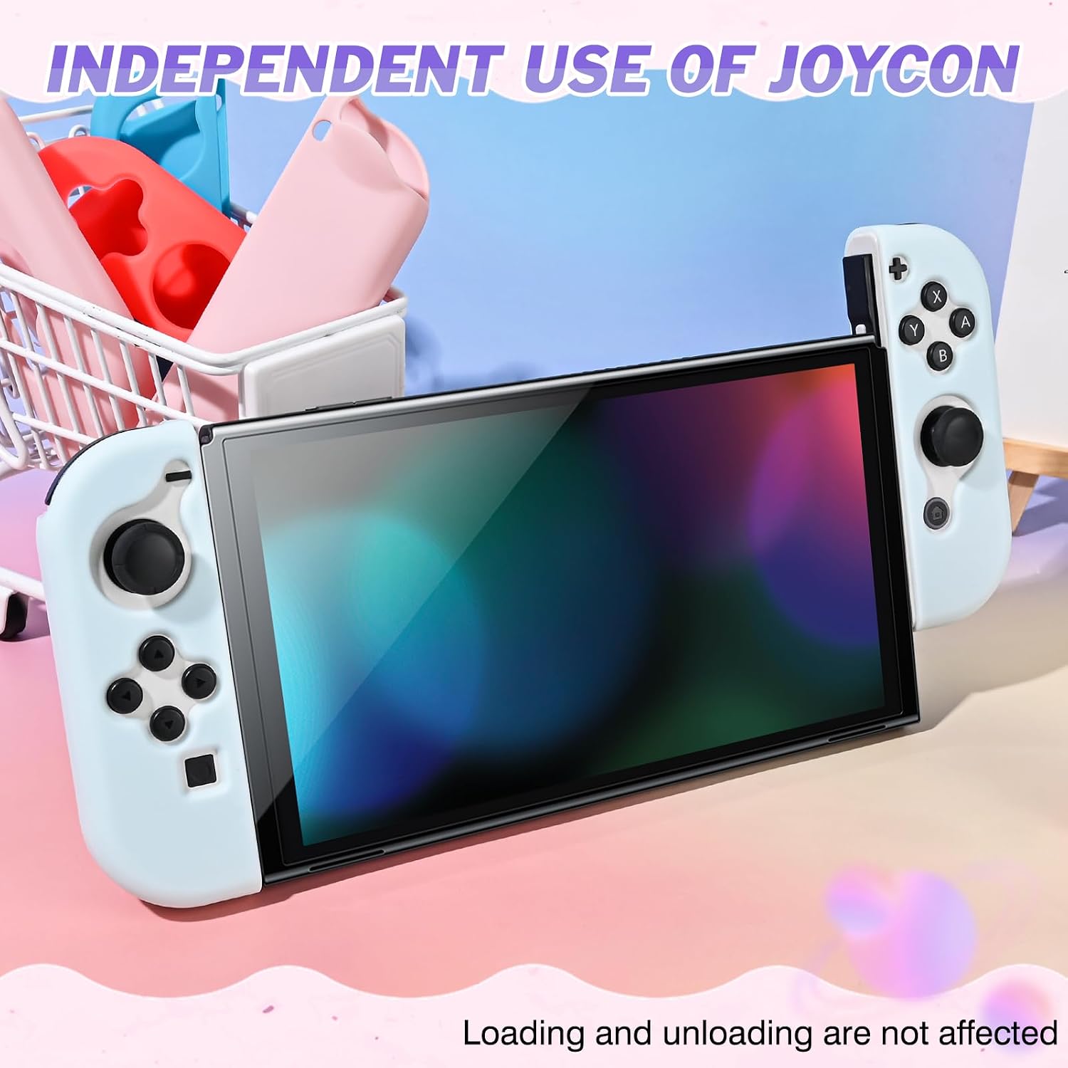 Detalle 2 de DLseego Protective Cover Case for Switch/OLED – Sky Blue Soft Silicone Handle