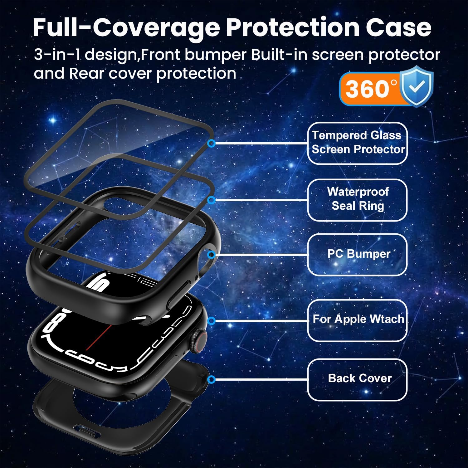 Thumbnail 6 de YIJDACASE 3 in 1 Waterproof Case for 44mm Apple Watch SE 3/2/1 Series 6/5/4