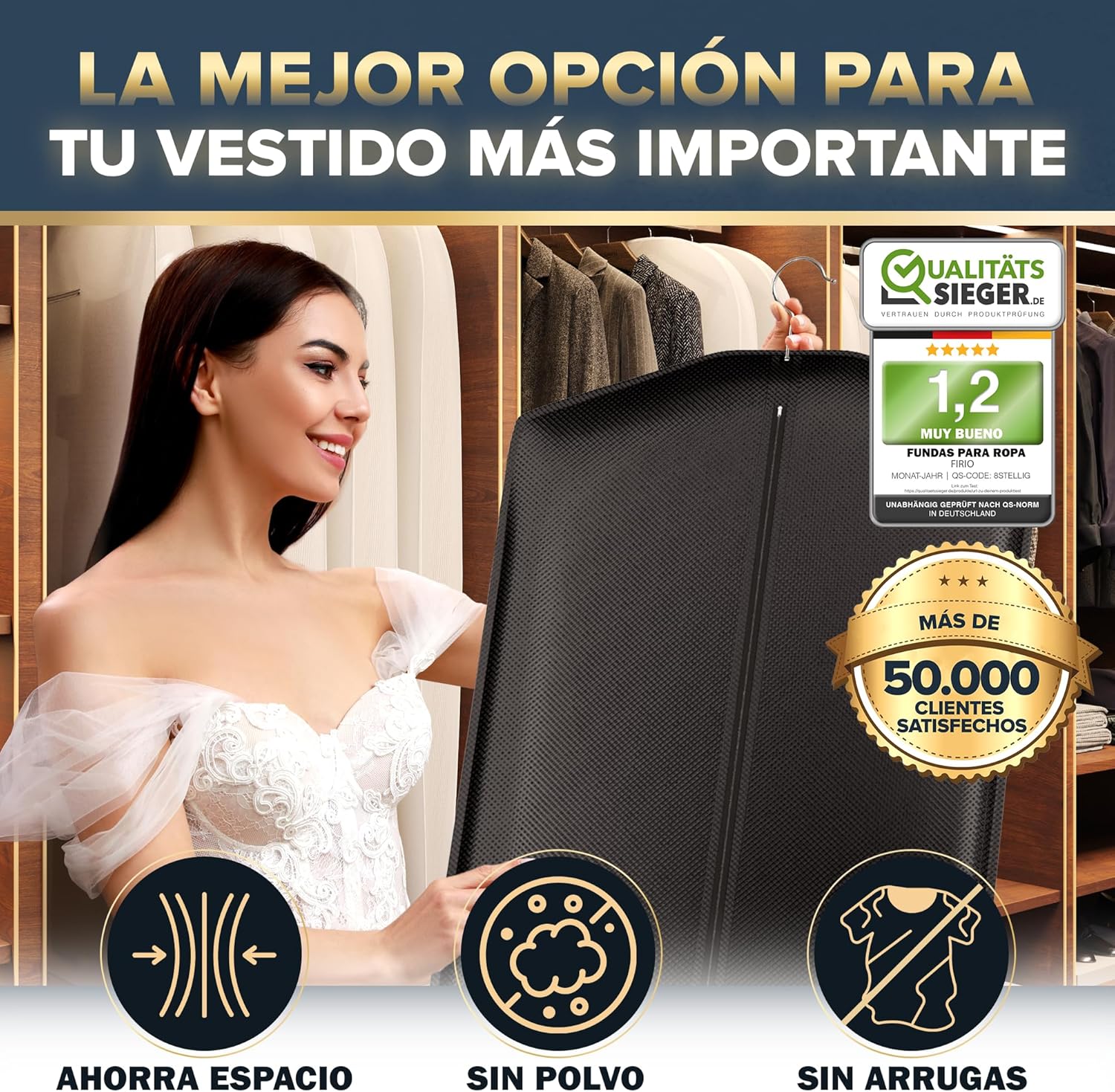 Detalle de FiRiO 1x Funda Vestido Largo Plegable 180x60 cm – Porta Trajes Mujer, Transpirable y Antipolvo