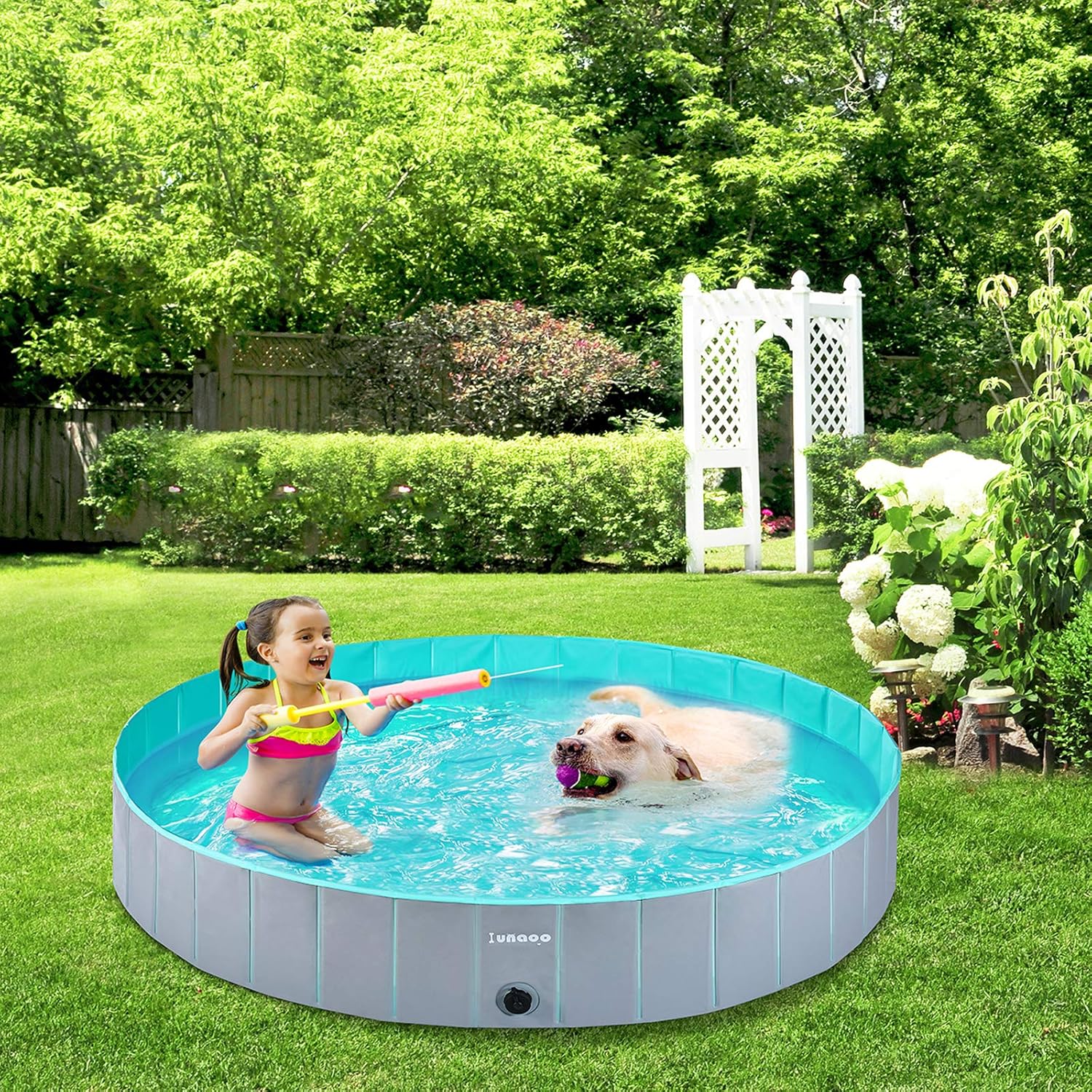 Detalle 2 de Lunaoo Piscina per Cani Grandi Piegevole 80x20 cm – Verde Chiaro, Portatile e Antiscivolo