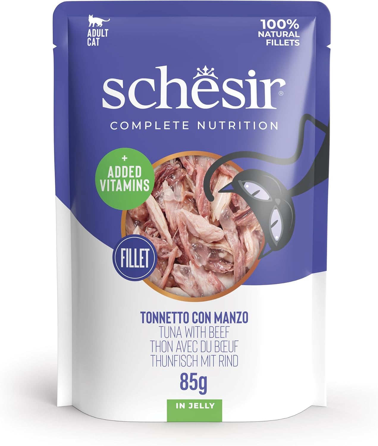 Detalle de Schesir Tonnetto con Manzo in Gelatina – Cibo Umido Completo per Gatti, 12 bustine da 85 g