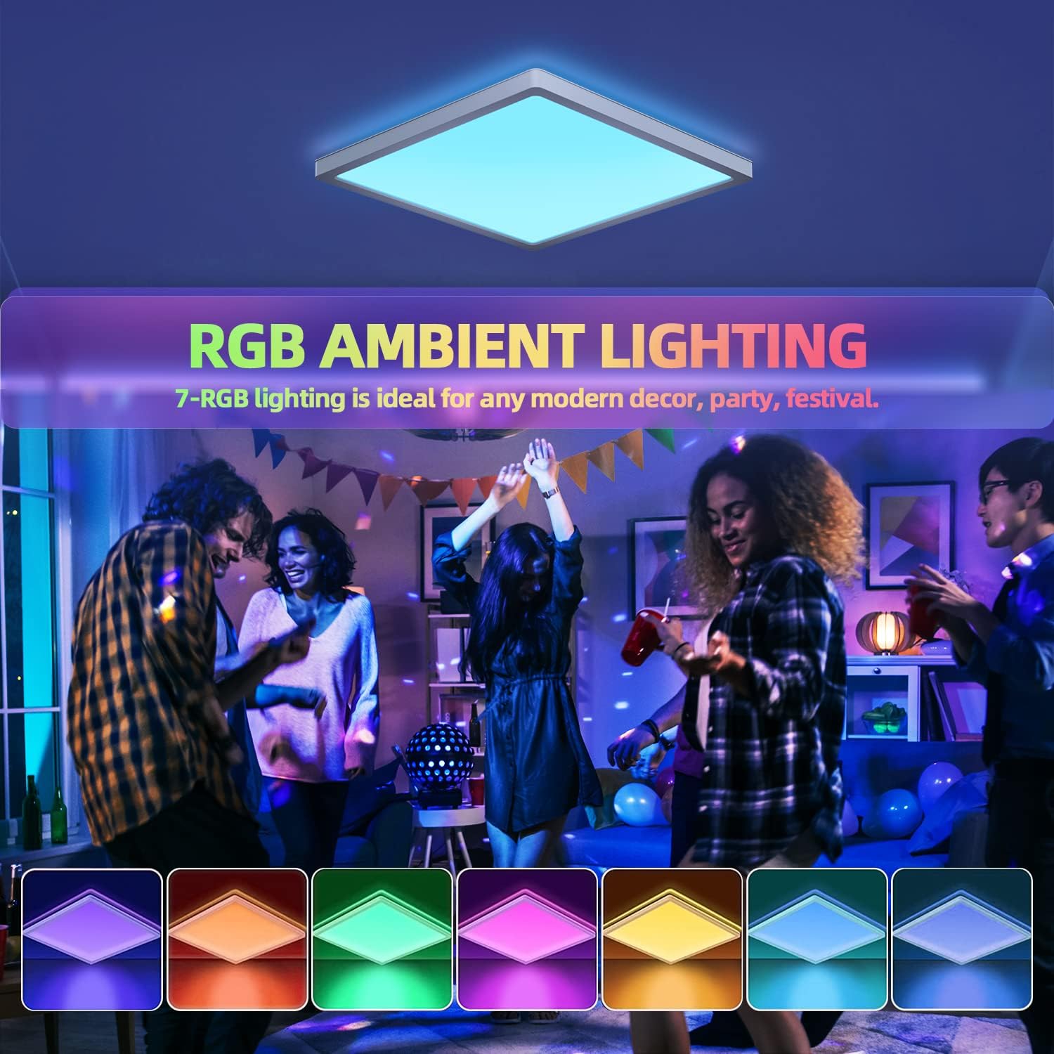 Detalle de BLNAN RGB LED Deckenleuchte (24 W), dimmbar mit Fernbedienung und Farbwechsel 3000K–6500K