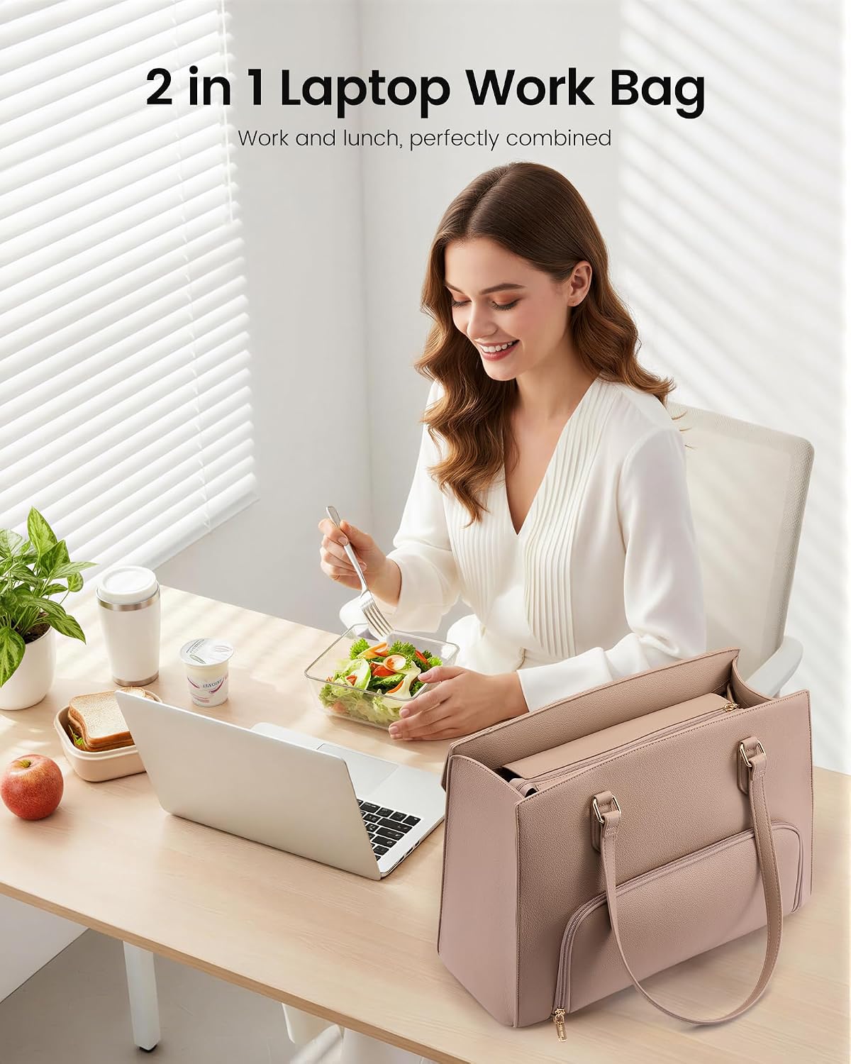 Thumbnail 2 de LOVEVOOK Laptop Handtasche Damen Groß mit isoliertem Lunchfach – elegante PU-Leder Arbeitstasche 15,6 Zoll